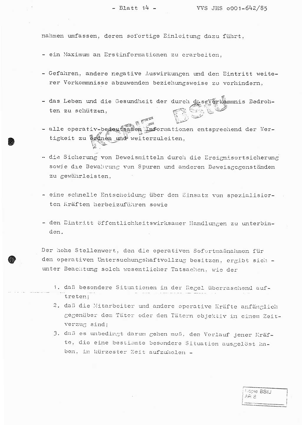 Fachschulabschlußarbeit Oberleutnant Lothar Fahland (Abt. ⅩⅣ), Ministerium für Staatssicherheit (MfS) [Deutsche Demokratische Republik (DDR)], Juristische Hochschule (JHS), Vertrauliche Verschlußsache (VVS) o001-642/85, Potsdam 1985, Blatt 14 (FS-Abschl.-Arb. MfS DDR JHS VVS o001-642/85 1985, Bl. 14)