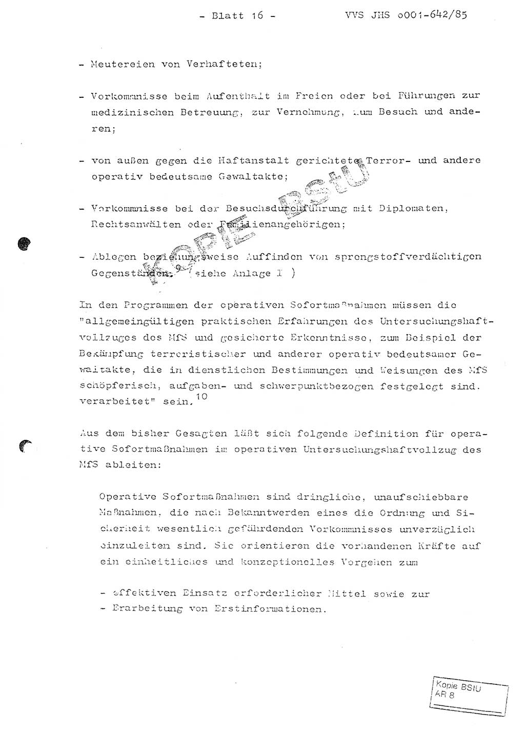 Fachschulabschlußarbeit Oberleutnant Lothar Fahland (Abt. ⅩⅣ), Ministerium für Staatssicherheit (MfS) [Deutsche Demokratische Republik (DDR)], Juristische Hochschule (JHS), Vertrauliche Verschlußsache (VVS) o001-642/85, Potsdam 1985, Blatt 16 (FS-Abschl.-Arb. MfS DDR JHS VVS o001-642/85 1985, Bl. 16)