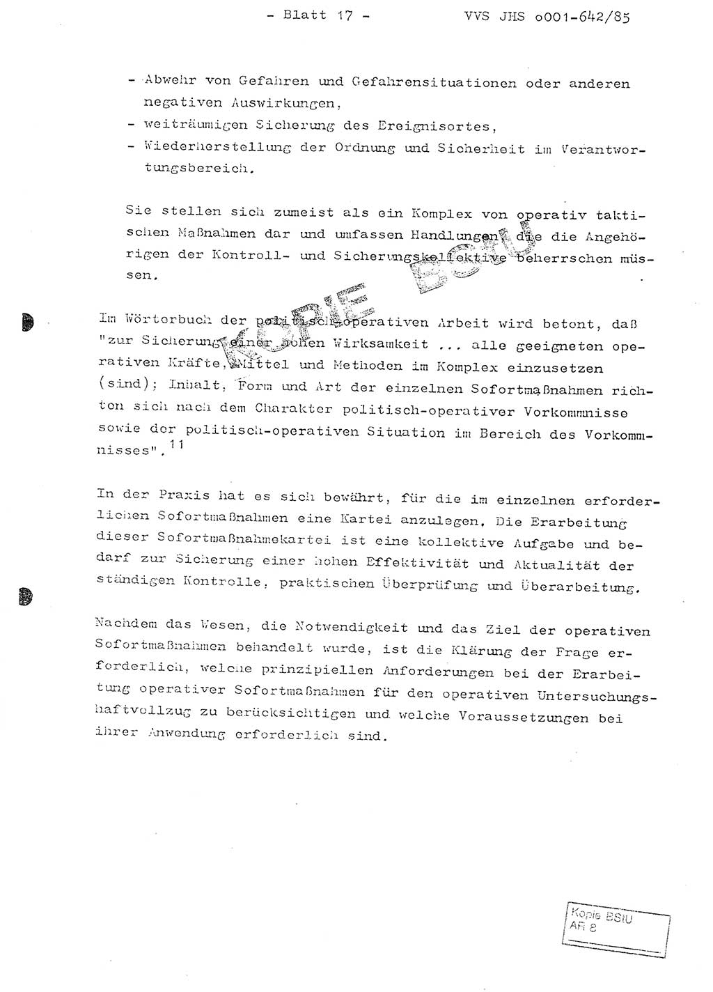 Fachschulabschlußarbeit Oberleutnant Lothar Fahland (Abt. ⅩⅣ), Ministerium für Staatssicherheit (MfS) [Deutsche Demokratische Republik (DDR)], Juristische Hochschule (JHS), Vertrauliche Verschlußsache (VVS) o001-642/85, Potsdam 1985, Blatt 17 (FS-Abschl.-Arb. MfS DDR JHS VVS o001-642/85 1985, Bl. 17)