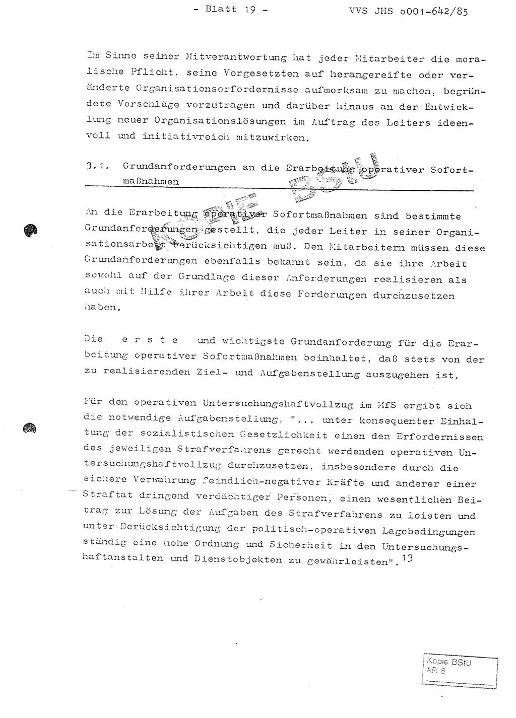 Fachschulabschlußarbeit Oberleutnant Lothar Fahland (Abt. ⅩⅣ), Ministerium für Staatssicherheit (MfS) [Deutsche Demokratische Republik (DDR)], Juristische Hochschule (JHS), Vertrauliche Verschlußsache (VVS) o001-642/85, Potsdam 1985, Blatt 19 (FS-Abschl.-Arb. MfS DDR JHS VVS o001-642/85 1985, Bl. 19)