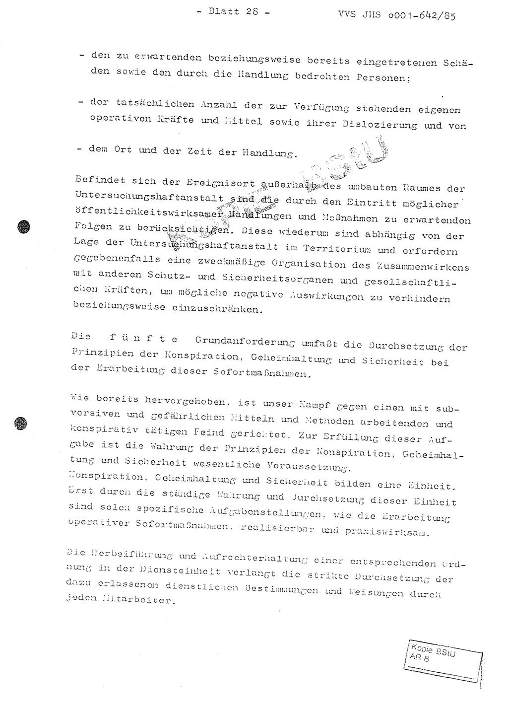 Fachschulabschlußarbeit Oberleutnant Lothar Fahland (Abt. ⅩⅣ), Ministerium für Staatssicherheit (MfS) [Deutsche Demokratische Republik (DDR)], Juristische Hochschule (JHS), Vertrauliche Verschlußsache (VVS) o001-642/85, Potsdam 1985, Blatt 28 (FS-Abschl.-Arb. MfS DDR JHS VVS o001-642/85 1985, Bl. 28)