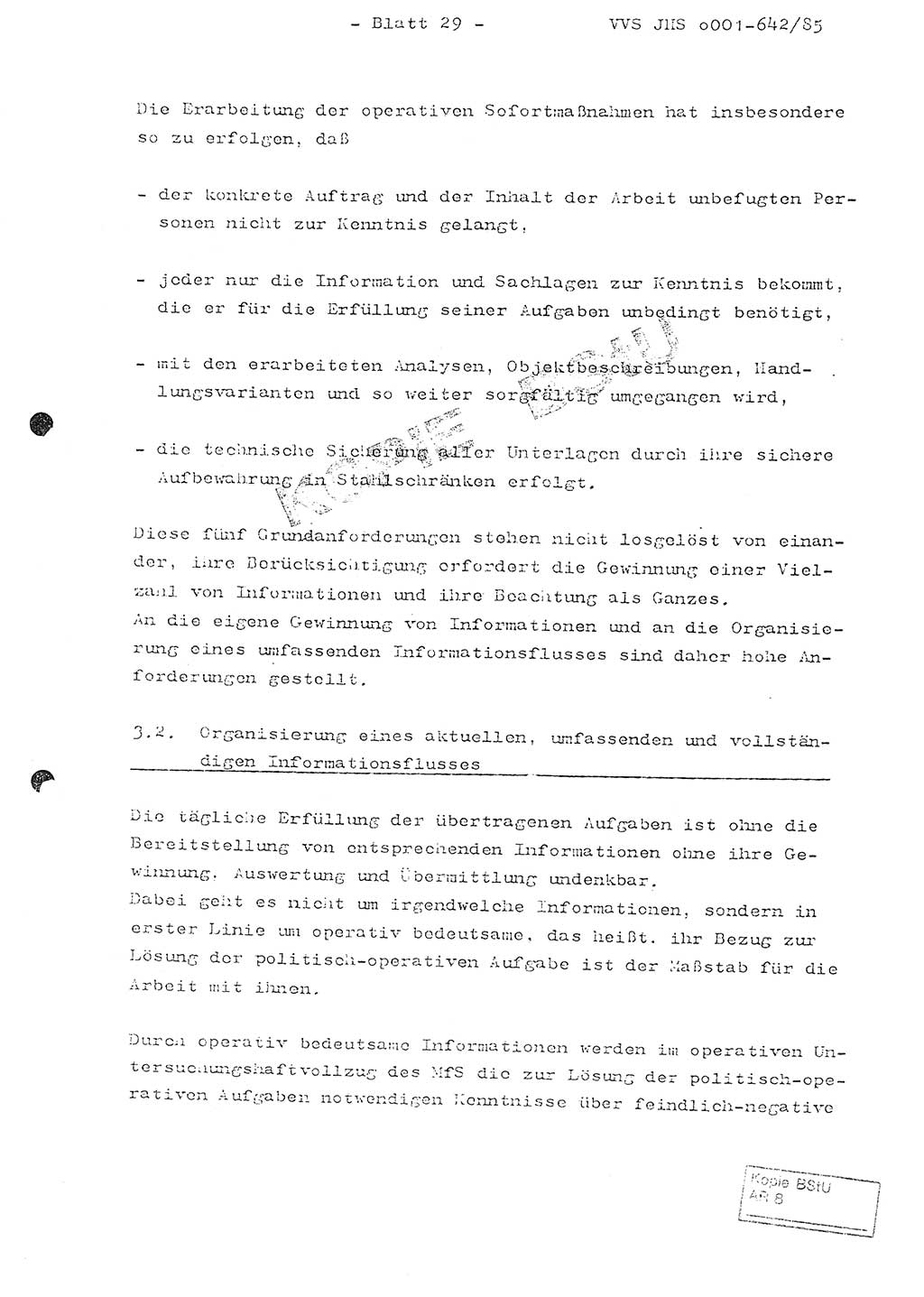 Fachschulabschlußarbeit Oberleutnant Lothar Fahland (Abt. ⅩⅣ), Ministerium für Staatssicherheit (MfS) [Deutsche Demokratische Republik (DDR)], Juristische Hochschule (JHS), Vertrauliche Verschlußsache (VVS) o001-642/85, Potsdam 1985, Blatt 29 (FS-Abschl.-Arb. MfS DDR JHS VVS o001-642/85 1985, Bl. 29)