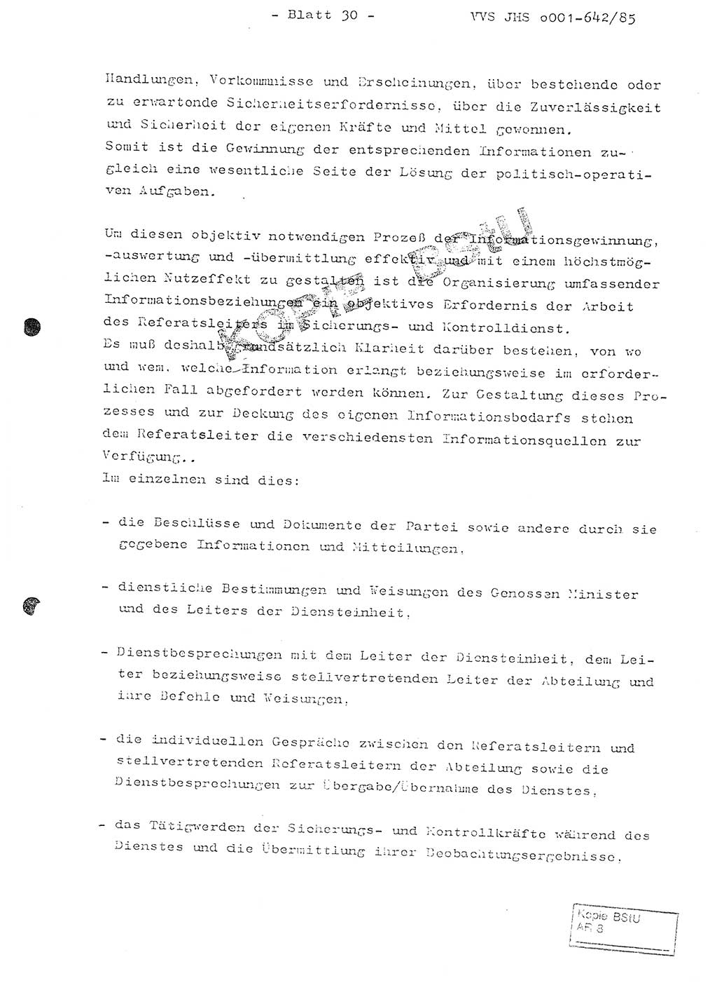 Fachschulabschlußarbeit Oberleutnant Lothar Fahland (Abt. ⅩⅣ), Ministerium für Staatssicherheit (MfS) [Deutsche Demokratische Republik (DDR)], Juristische Hochschule (JHS), Vertrauliche Verschlußsache (VVS) o001-642/85, Potsdam 1985, Blatt 30 (FS-Abschl.-Arb. MfS DDR JHS VVS o001-642/85 1985, Bl. 30)