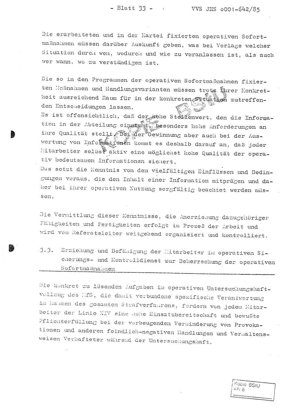Fachschulabschlußarbeit Oberleutnant Lothar Fahland (Abt. ⅩⅣ), Ministerium für Staatssicherheit (MfS) [Deutsche Demokratische Republik (DDR)], Juristische Hochschule (JHS), Vertrauliche Verschlußsache (VVS) o001-642/85, Potsdam 1985, Blatt 33 (FS-Abschl.-Arb. MfS DDR JHS VVS o001-642/85 1985, Bl. 33)