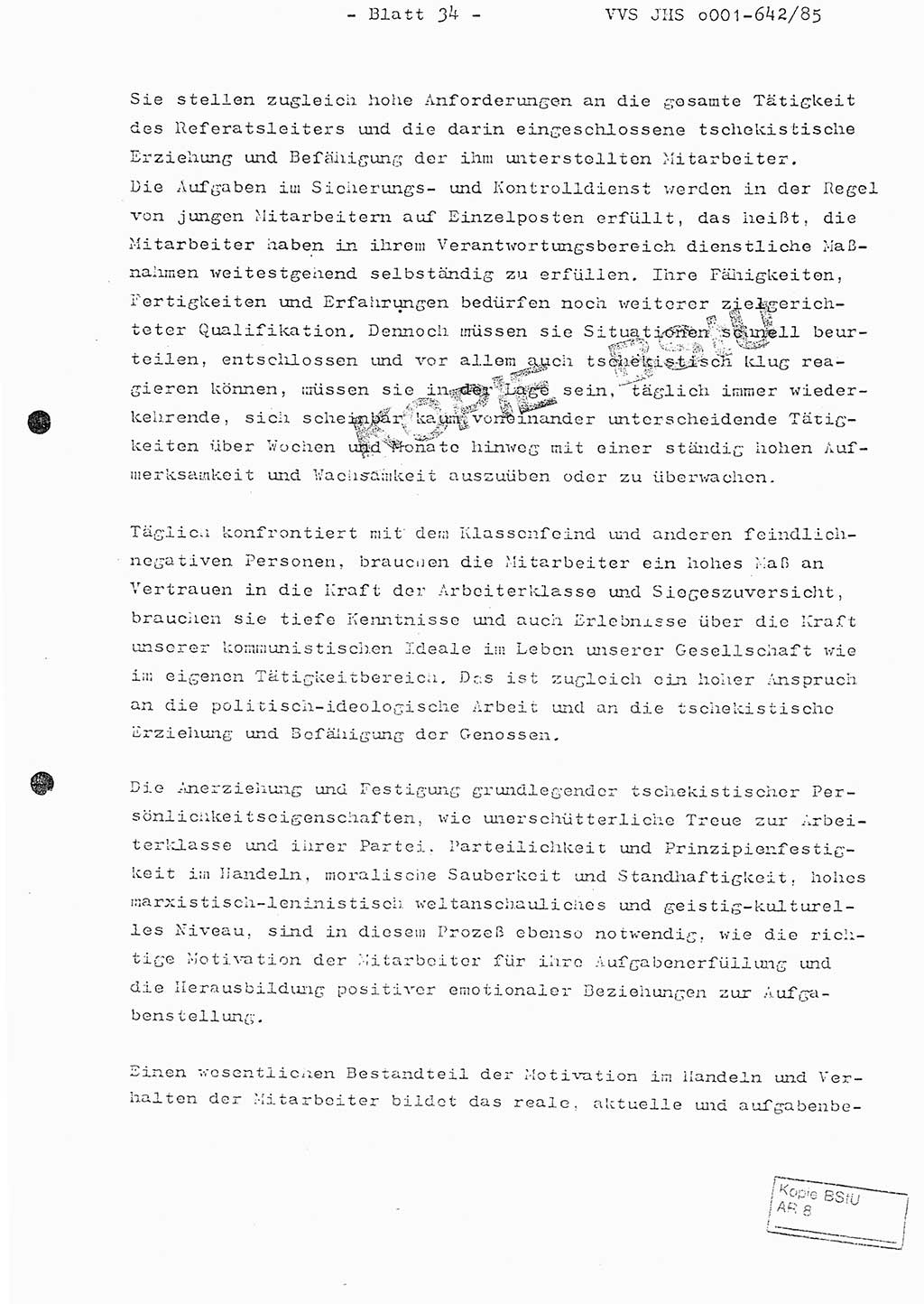 Fachschulabschlußarbeit Oberleutnant Lothar Fahland (Abt. ⅩⅣ), Ministerium für Staatssicherheit (MfS) [Deutsche Demokratische Republik (DDR)], Juristische Hochschule (JHS), Vertrauliche Verschlußsache (VVS) o001-642/85, Potsdam 1985, Blatt 34 (FS-Abschl.-Arb. MfS DDR JHS VVS o001-642/85 1985, Bl. 34)