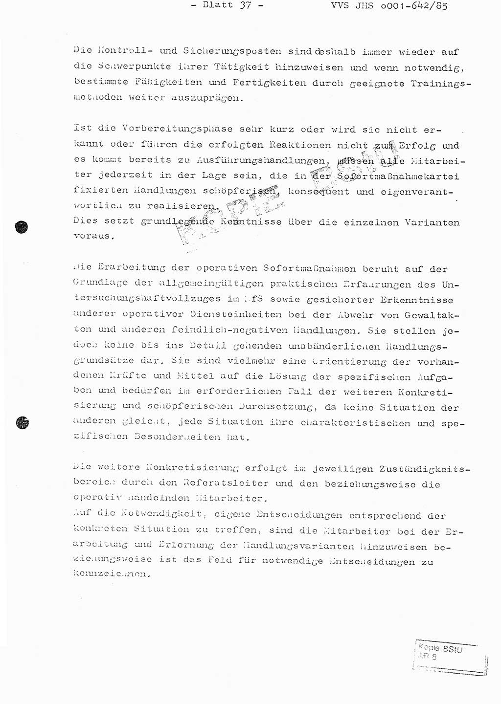 Fachschulabschlußarbeit Oberleutnant Lothar Fahland (Abt. ⅩⅣ), Ministerium für Staatssicherheit (MfS) [Deutsche Demokratische Republik (DDR)], Juristische Hochschule (JHS), Vertrauliche Verschlußsache (VVS) o001-642/85, Potsdam 1985, Blatt 37 (FS-Abschl.-Arb. MfS DDR JHS VVS o001-642/85 1985, Bl. 37)