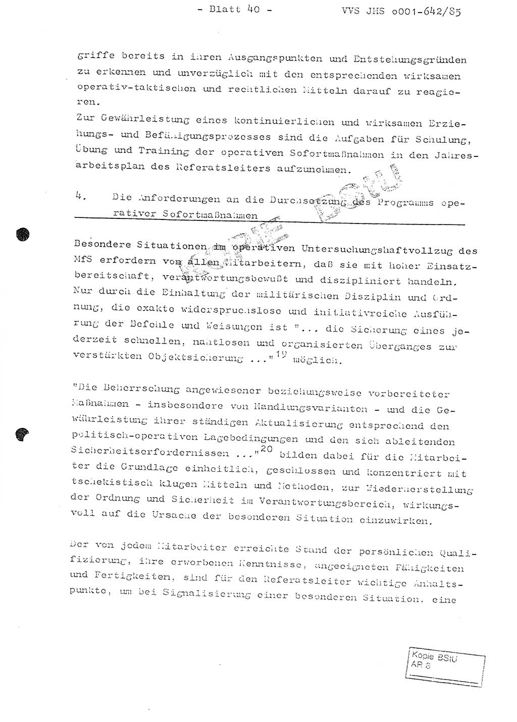 Fachschulabschlußarbeit Oberleutnant Lothar Fahland (Abt. ⅩⅣ), Ministerium für Staatssicherheit (MfS) [Deutsche Demokratische Republik (DDR)], Juristische Hochschule (JHS), Vertrauliche Verschlußsache (VVS) o001-642/85, Potsdam 1985, Blatt 40 (FS-Abschl.-Arb. MfS DDR JHS VVS o001-642/85 1985, Bl. 40)