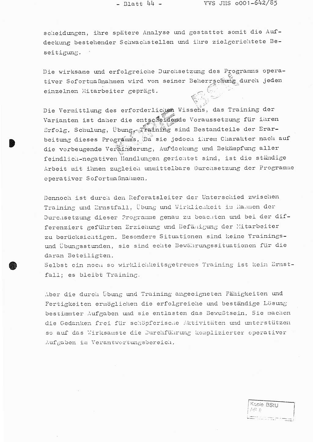 Fachschulabschlußarbeit Oberleutnant Lothar Fahland (Abt. ⅩⅣ), Ministerium für Staatssicherheit (MfS) [Deutsche Demokratische Republik (DDR)], Juristische Hochschule (JHS), Vertrauliche Verschlußsache (VVS) o001-642/85, Potsdam 1985, Blatt 44 (FS-Abschl.-Arb. MfS DDR JHS VVS o001-642/85 1985, Bl. 44)