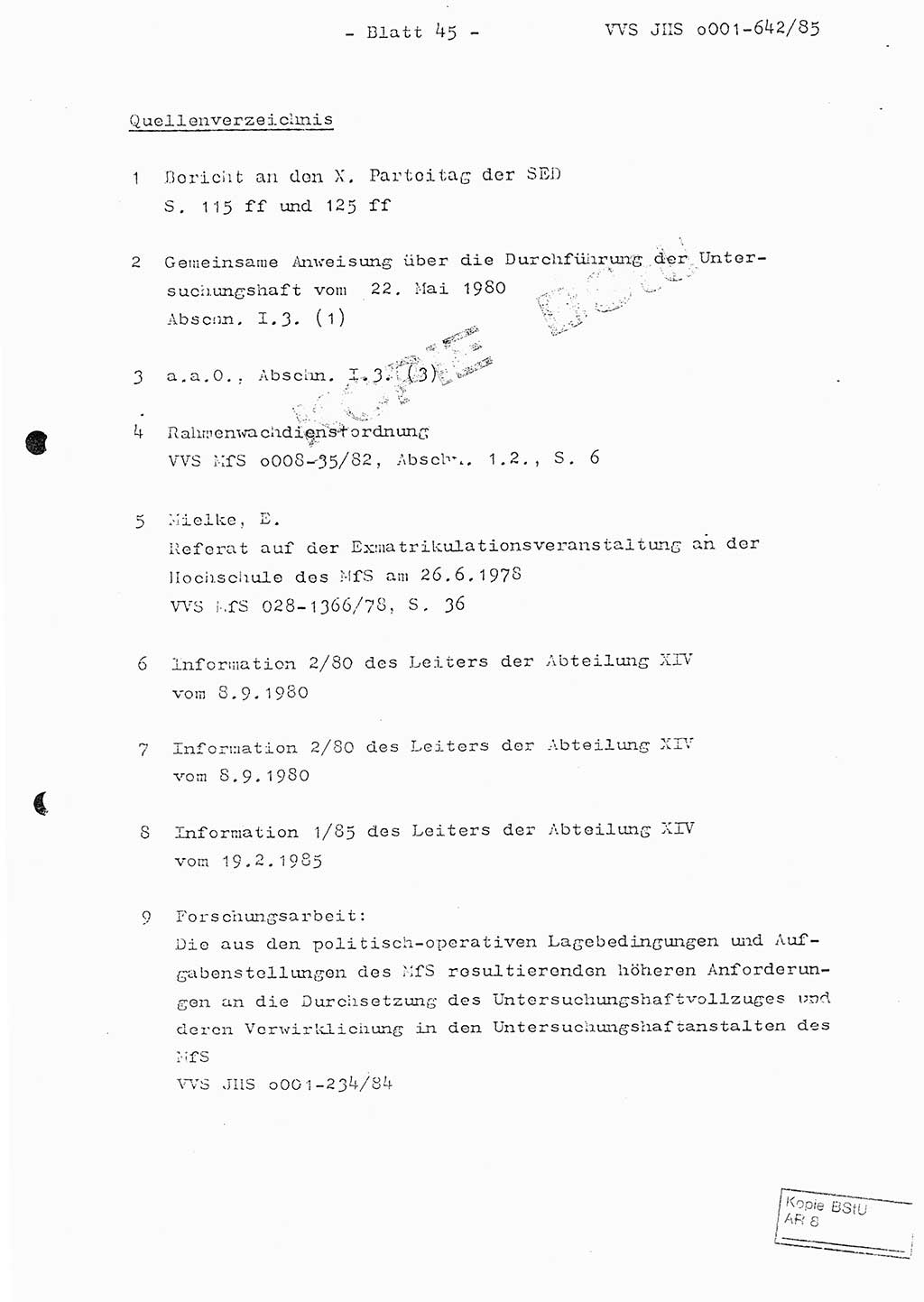 Fachschulabschlußarbeit Oberleutnant Lothar Fahland (Abt. ⅩⅣ), Ministerium für Staatssicherheit (MfS) [Deutsche Demokratische Republik (DDR)], Juristische Hochschule (JHS), Vertrauliche Verschlußsache (VVS) o001-642/85, Potsdam 1985, Blatt 45 (FS-Abschl.-Arb. MfS DDR JHS VVS o001-642/85 1985, Bl. 45)