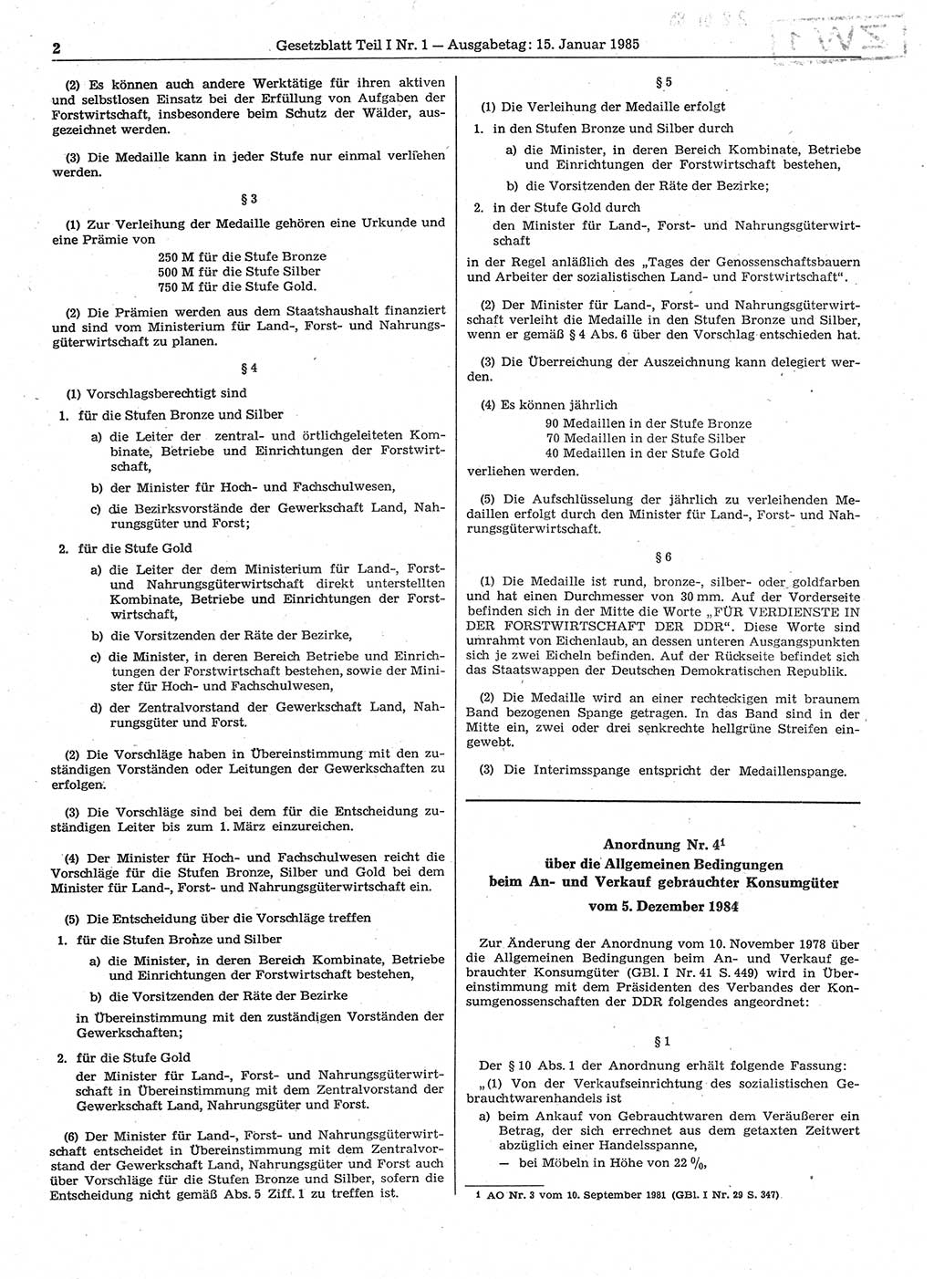 Gesetzblatt (GBl.) der Deutschen Demokratischen Republik (DDR) Teil Ⅰ 1985, Seite 2 (GBl. DDR Ⅰ 1985, S. 2)