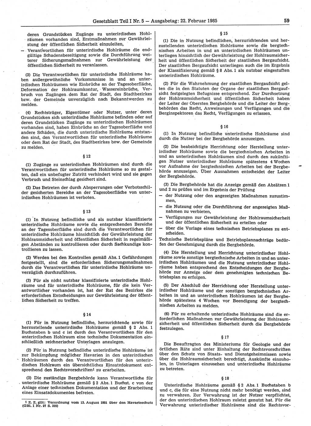 Gesetzblatt (GBl.) der Deutschen Demokratischen Republik (DDR) Teil Ⅰ 1985, Seite 59 (GBl. DDR Ⅰ 1985, S. 59)