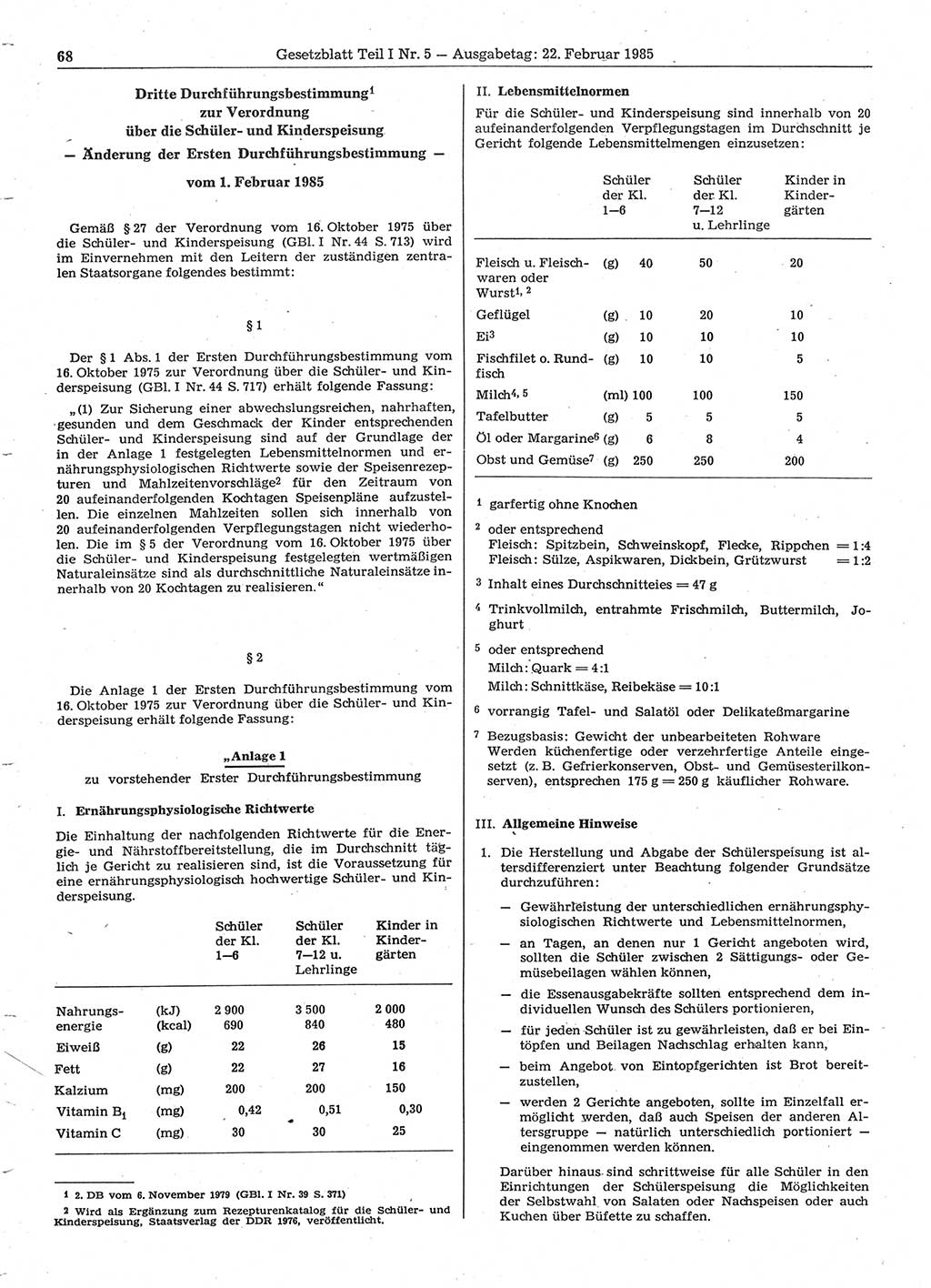 Gesetzblatt (GBl.) der Deutschen Demokratischen Republik (DDR) Teil Ⅰ 1985, Seite 68 (GBl. DDR Ⅰ 1985, S. 68)