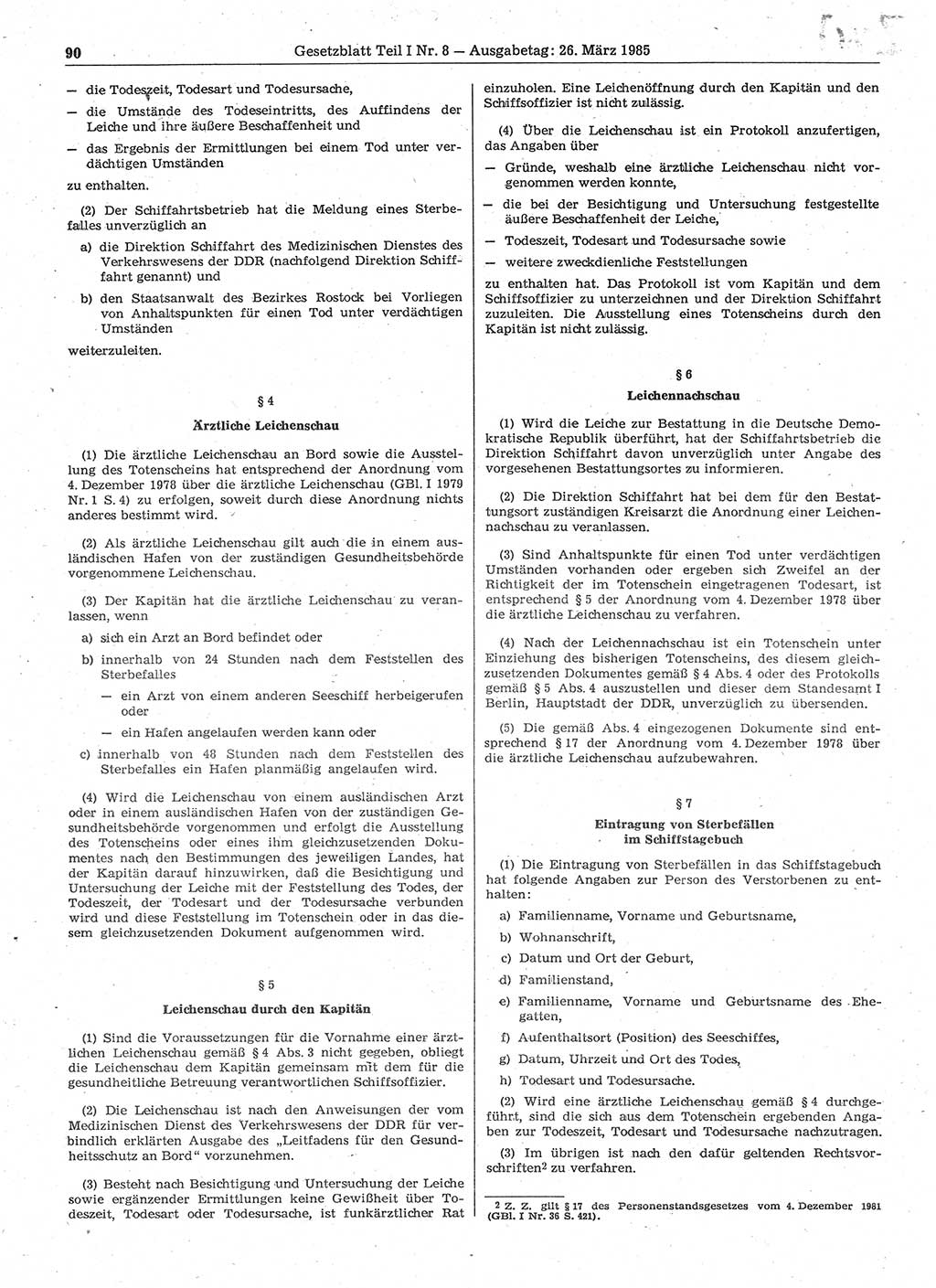 Gesetzblatt (GBl.) der Deutschen Demokratischen Republik (DDR) Teil Ⅰ 1985, Seite 90 (GBl. DDR Ⅰ 1985, S. 90)