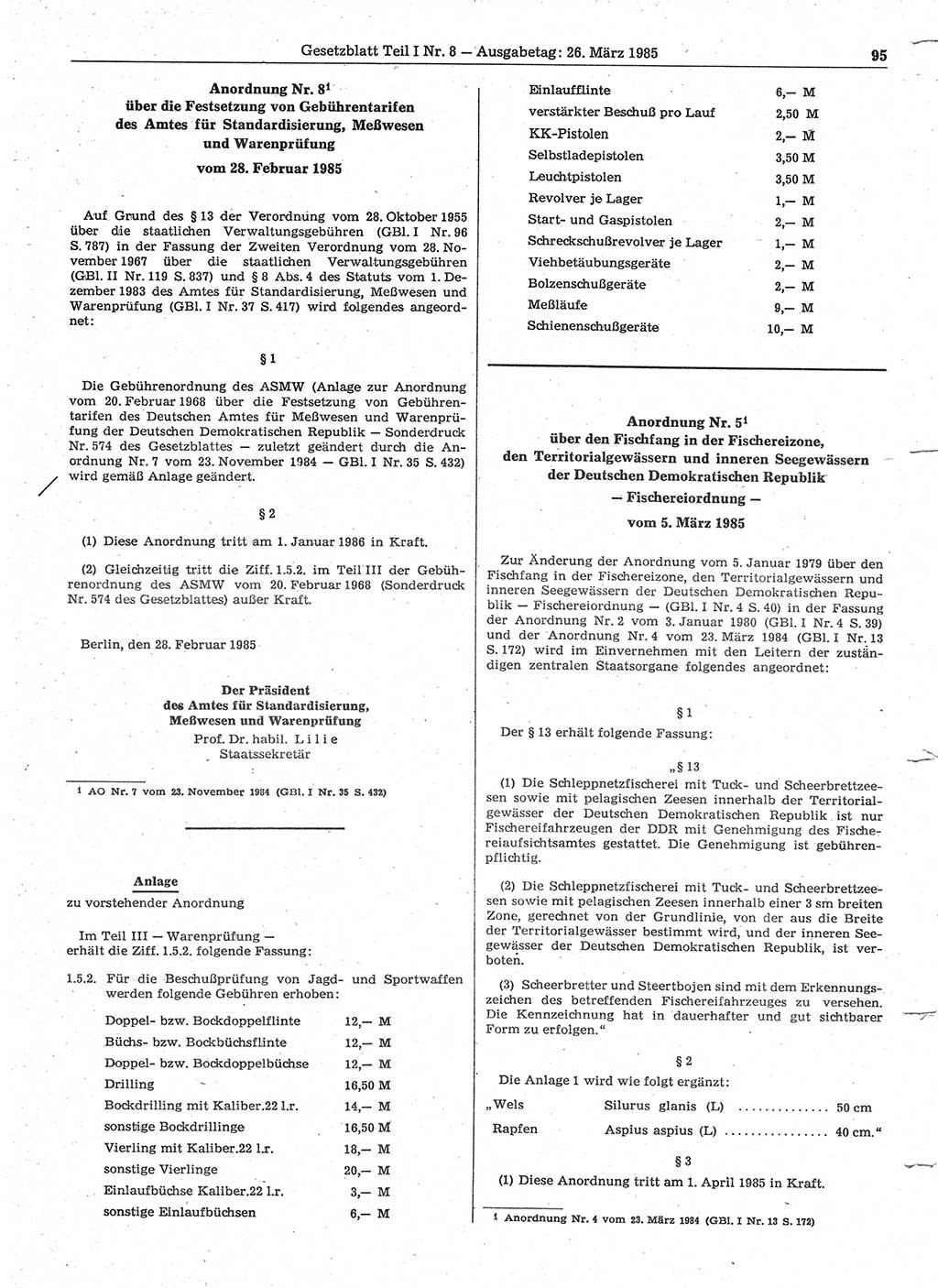 Gesetzblatt (GBl.) der Deutschen Demokratischen Republik (DDR) Teil Ⅰ 1985, Seite 95 (GBl. DDR Ⅰ 1985, S. 95)