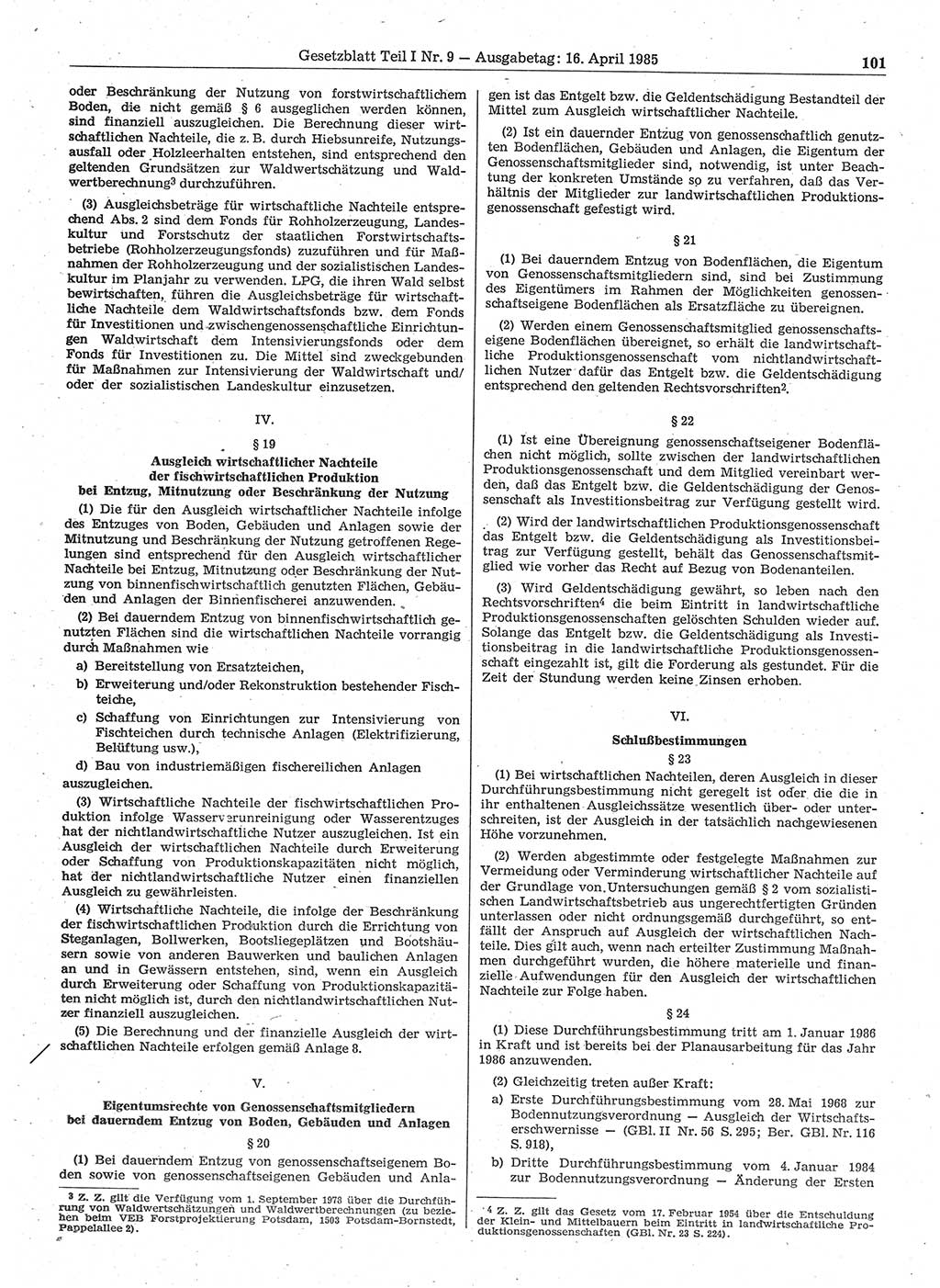 Gesetzblatt (GBl.) der Deutschen Demokratischen Republik (DDR) Teil Ⅰ 1985, Seite 101 (GBl. DDR Ⅰ 1985, S. 101)