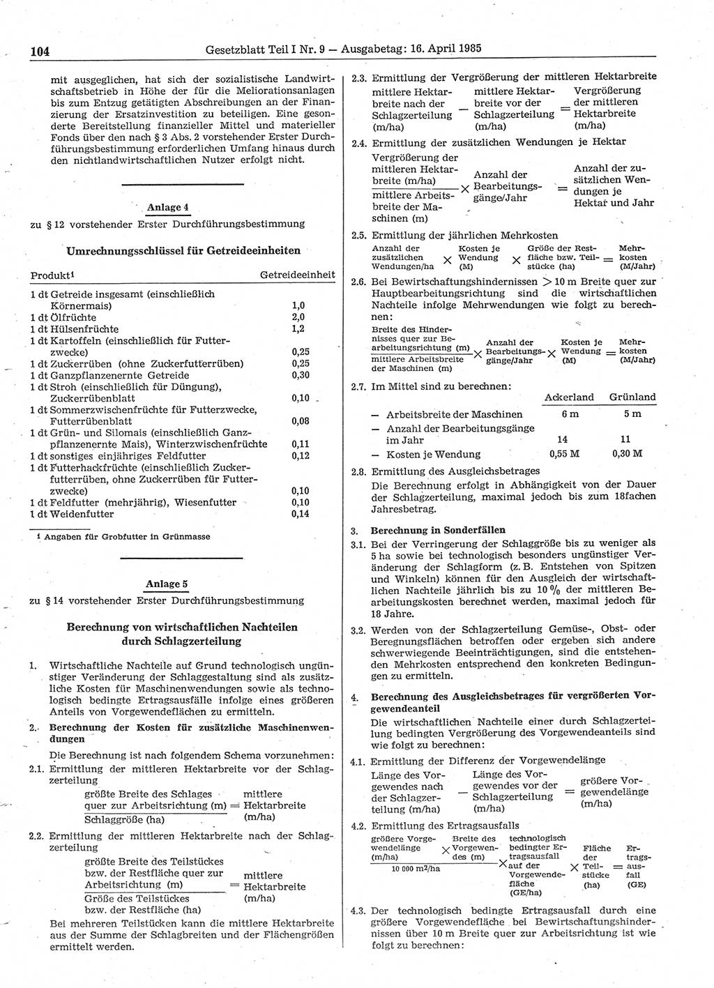Gesetzblatt (GBl.) der Deutschen Demokratischen Republik (DDR) Teil Ⅰ 1985, Seite 104 (GBl. DDR Ⅰ 1985, S. 104)