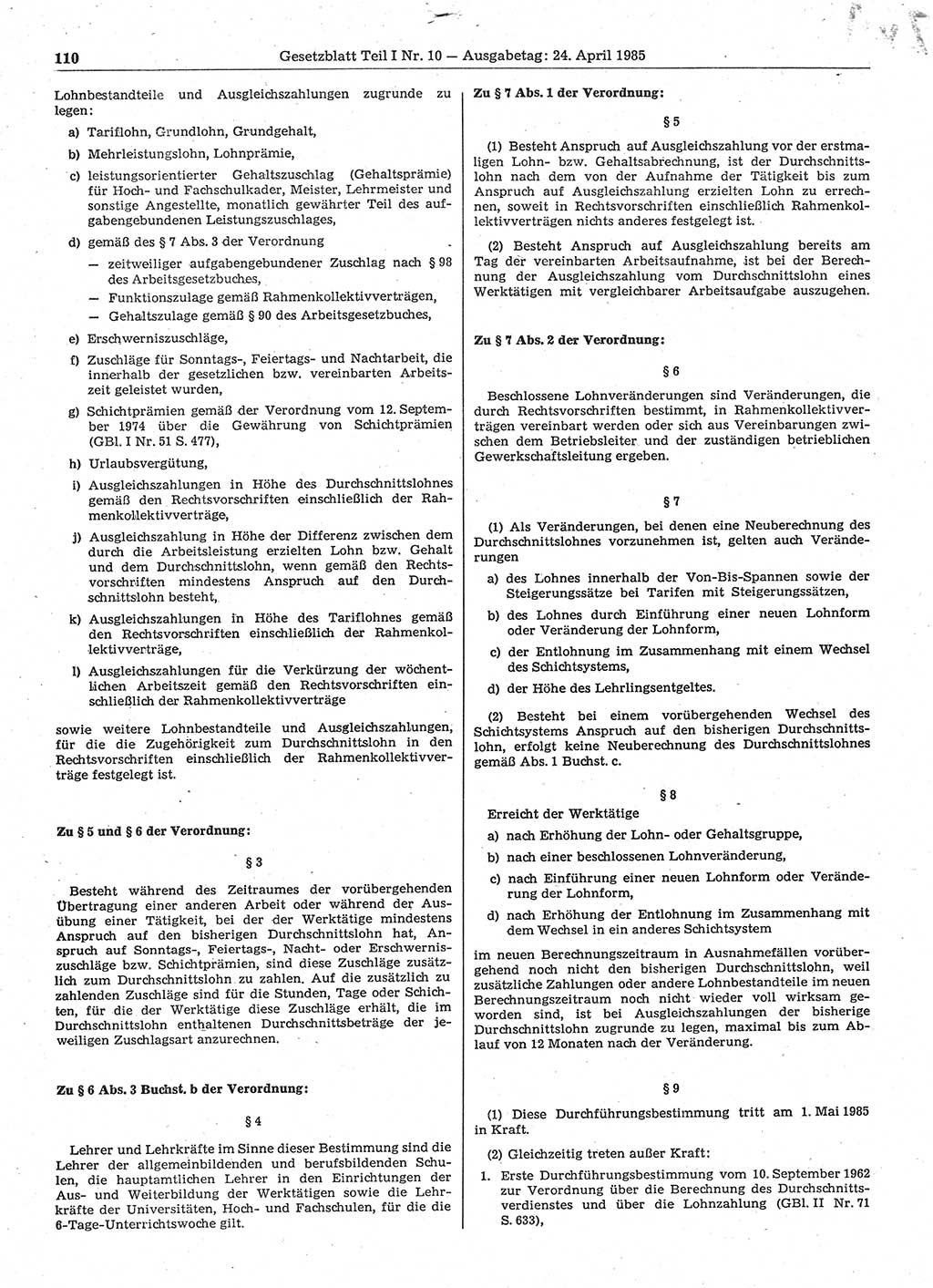 Gesetzblatt (GBl.) der Deutschen Demokratischen Republik (DDR) Teil Ⅰ 1985, Seite 110 (GBl. DDR Ⅰ 1985, S. 110)