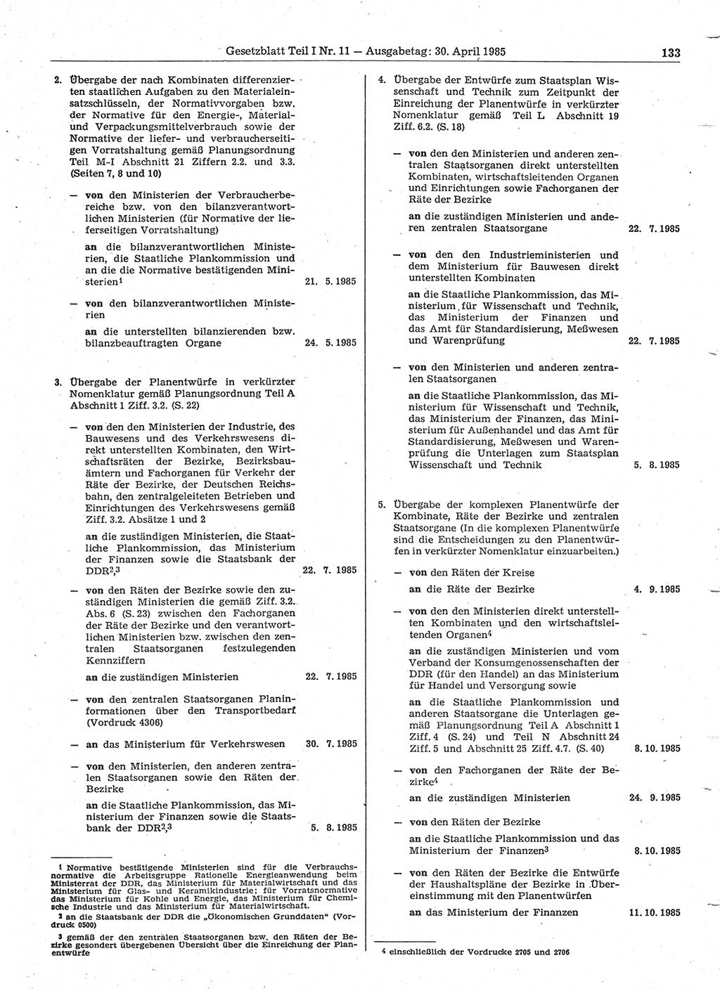 Gesetzblatt (GBl.) der Deutschen Demokratischen Republik (DDR) Teil Ⅰ 1985, Seite 133 (GBl. DDR Ⅰ 1985, S. 133)