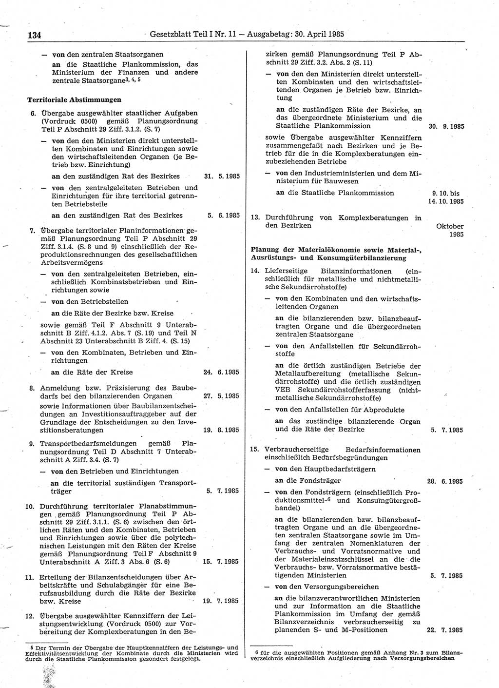 Gesetzblatt (GBl.) der Deutschen Demokratischen Republik (DDR) Teil Ⅰ 1985, Seite 134 (GBl. DDR Ⅰ 1985, S. 134)