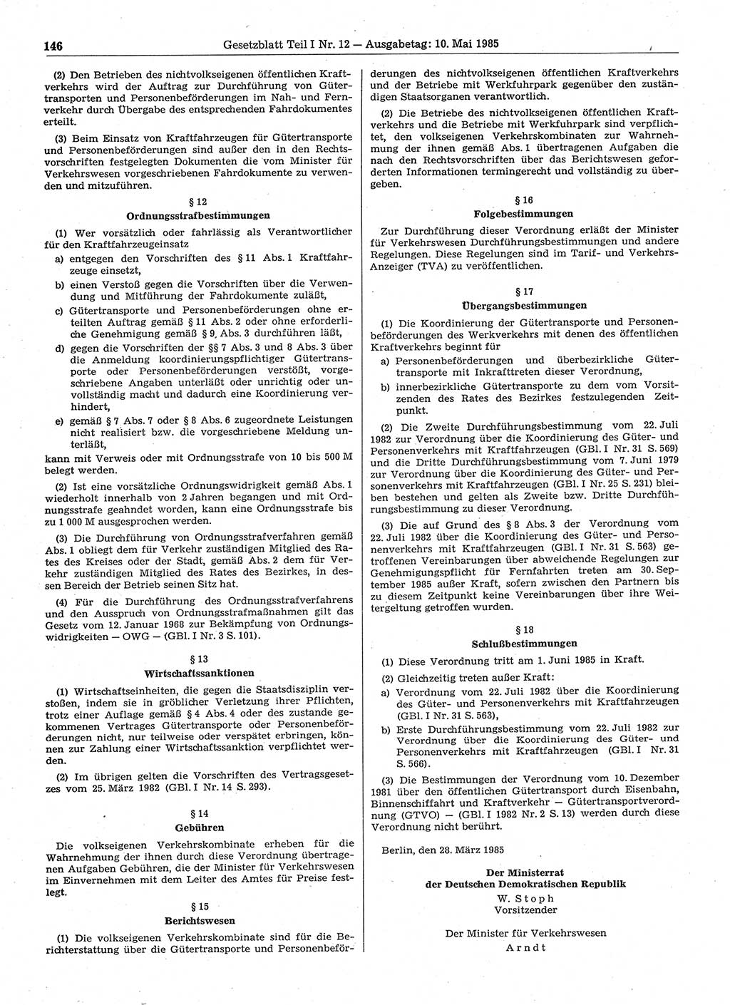 Gesetzblatt (GBl.) der Deutschen Demokratischen Republik (DDR) Teil Ⅰ 1985, Seite 146 (GBl. DDR Ⅰ 1985, S. 146)