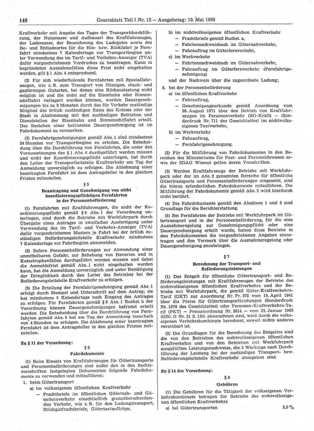 Gesetzblatt (GBl.) der Deutschen Demokratischen Republik (DDR) Teil Ⅰ 1985, Seite 148 (GBl. DDR Ⅰ 1985, S. 148)