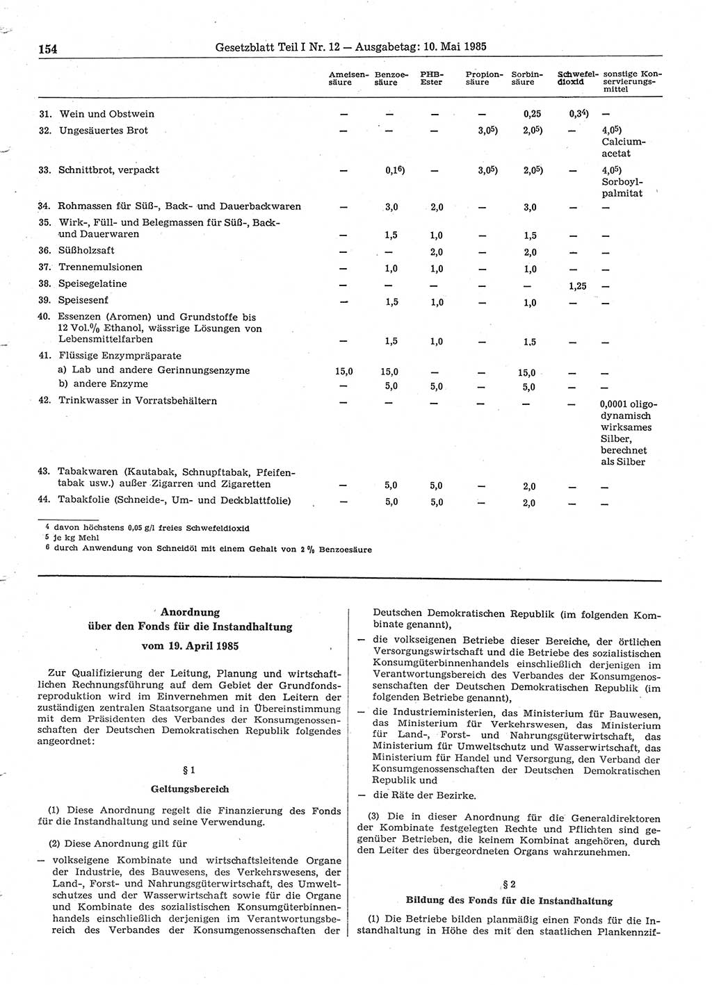 Gesetzblatt (GBl.) der Deutschen Demokratischen Republik (DDR) Teil Ⅰ 1985, Seite 154 (GBl. DDR Ⅰ 1985, S. 154)