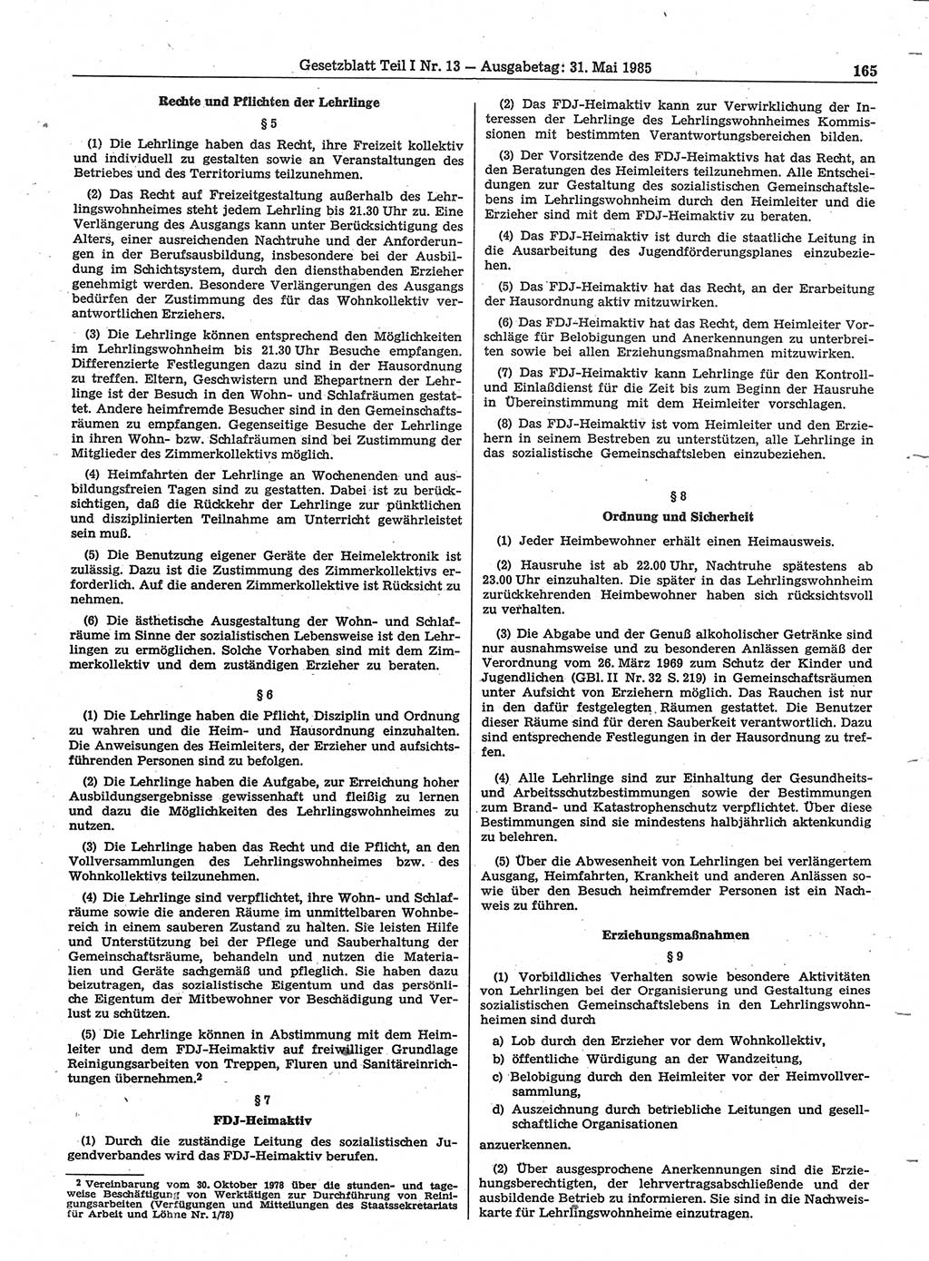 Gesetzblatt (GBl.) der Deutschen Demokratischen Republik (DDR) Teil Ⅰ 1985, Seite 165 (GBl. DDR Ⅰ 1985, S. 165)