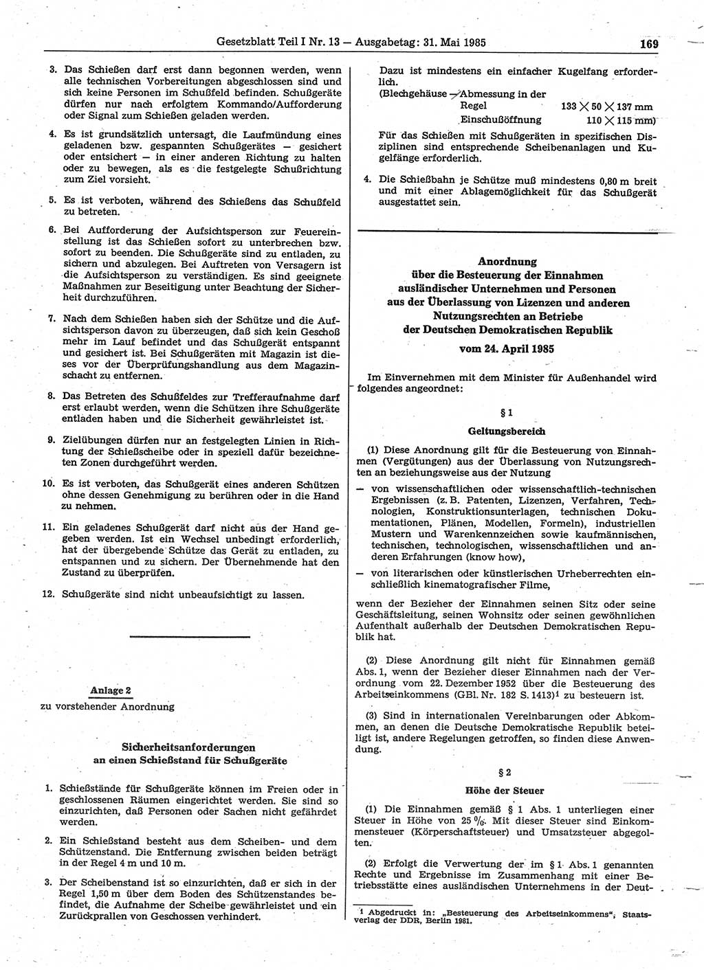 Gesetzblatt (GBl.) der Deutschen Demokratischen Republik (DDR) Teil Ⅰ 1985, Seite 169 (GBl. DDR Ⅰ 1985, S. 169)