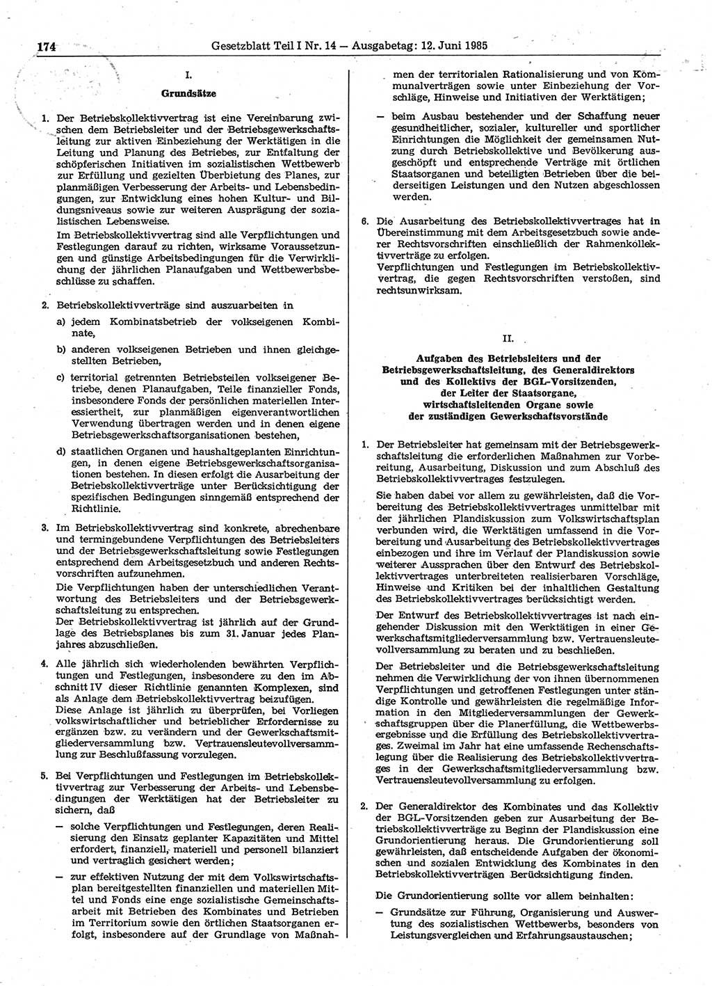 Gesetzblatt (GBl.) der Deutschen Demokratischen Republik (DDR) Teil Ⅰ 1985, Seite 174 (GBl. DDR Ⅰ 1985, S. 174)