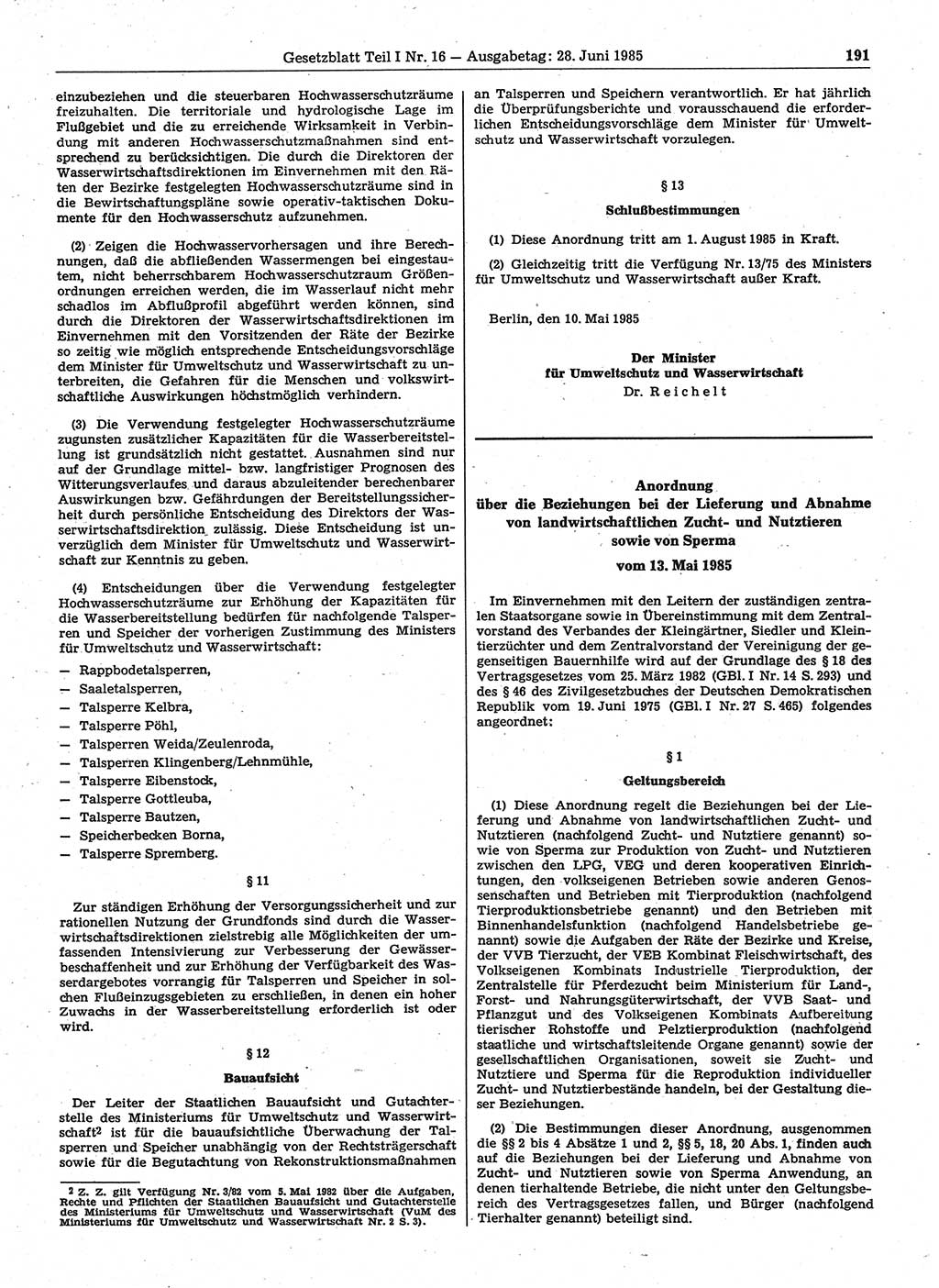 Gesetzblatt (GBl.) der Deutschen Demokratischen Republik (DDR) Teil Ⅰ 1985, Seite 191 (GBl. DDR Ⅰ 1985, S. 191)
