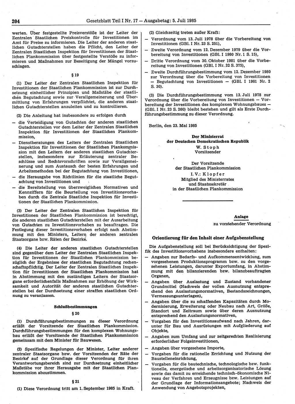Gesetzblatt (GBl.) der Deutschen Demokratischen Republik (DDR) Teil Ⅰ 1985, Seite 204 (GBl. DDR Ⅰ 1985, S. 204)