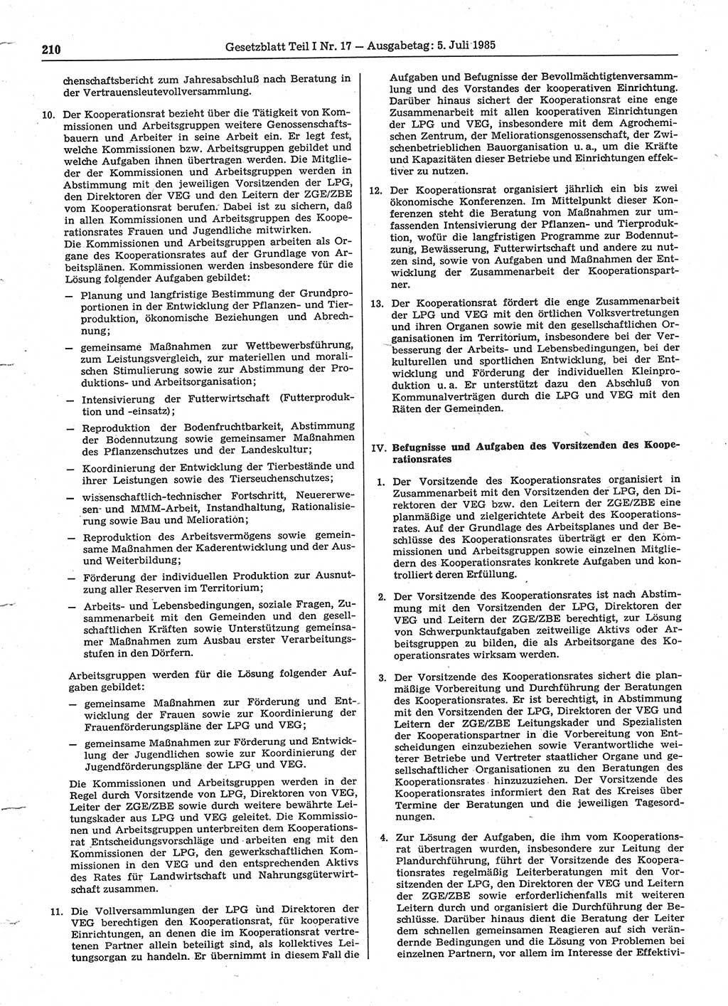 Gesetzblatt (GBl.) der Deutschen Demokratischen Republik (DDR) Teil Ⅰ 1985, Seite 210 (GBl. DDR Ⅰ 1985, S. 210)