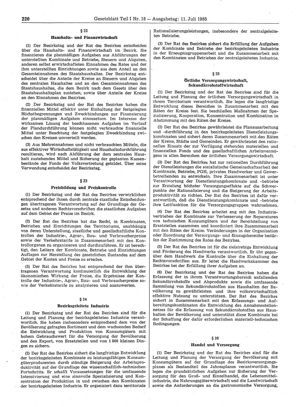 Gesetzblatt (GBl.) der Deutschen Demokratischen Republik (DDR) Teil Ⅰ 1985, Seite 220 (GBl. DDR Ⅰ 1985, S. 220)