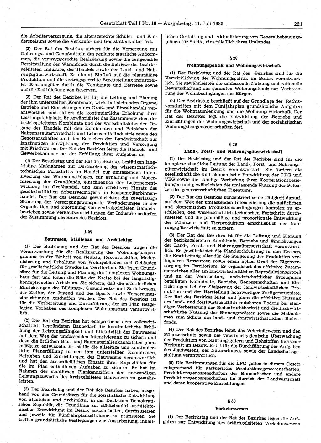 Gesetzblatt (GBl.) der Deutschen Demokratischen Republik (DDR) Teil Ⅰ 1985, Seite 221 (GBl. DDR Ⅰ 1985, S. 221)