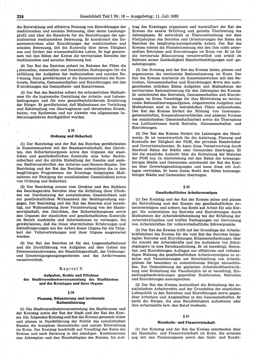 Gesetzblatt (GBl.) der Deutschen Demokratischen Republik (DDR) Teil Ⅰ 1985, Seite 224 (GBl. DDR Ⅰ 1985, S. 224)