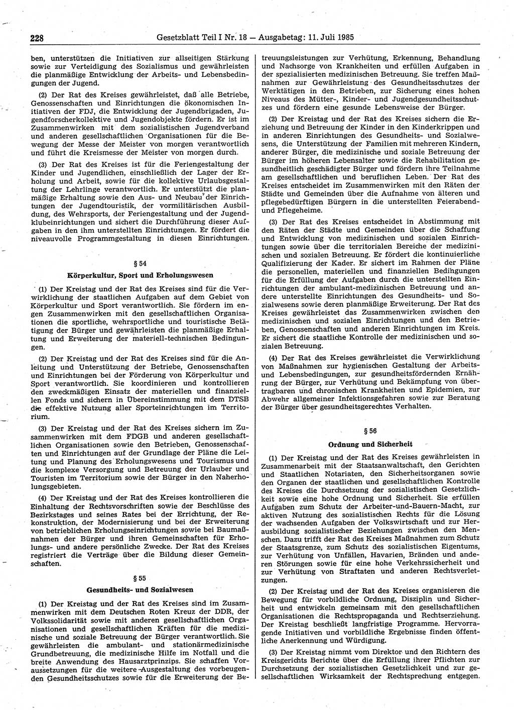 Gesetzblatt (GBl.) der Deutschen Demokratischen Republik (DDR) Teil Ⅰ 1985, Seite 228 (GBl. DDR Ⅰ 1985, S. 228)