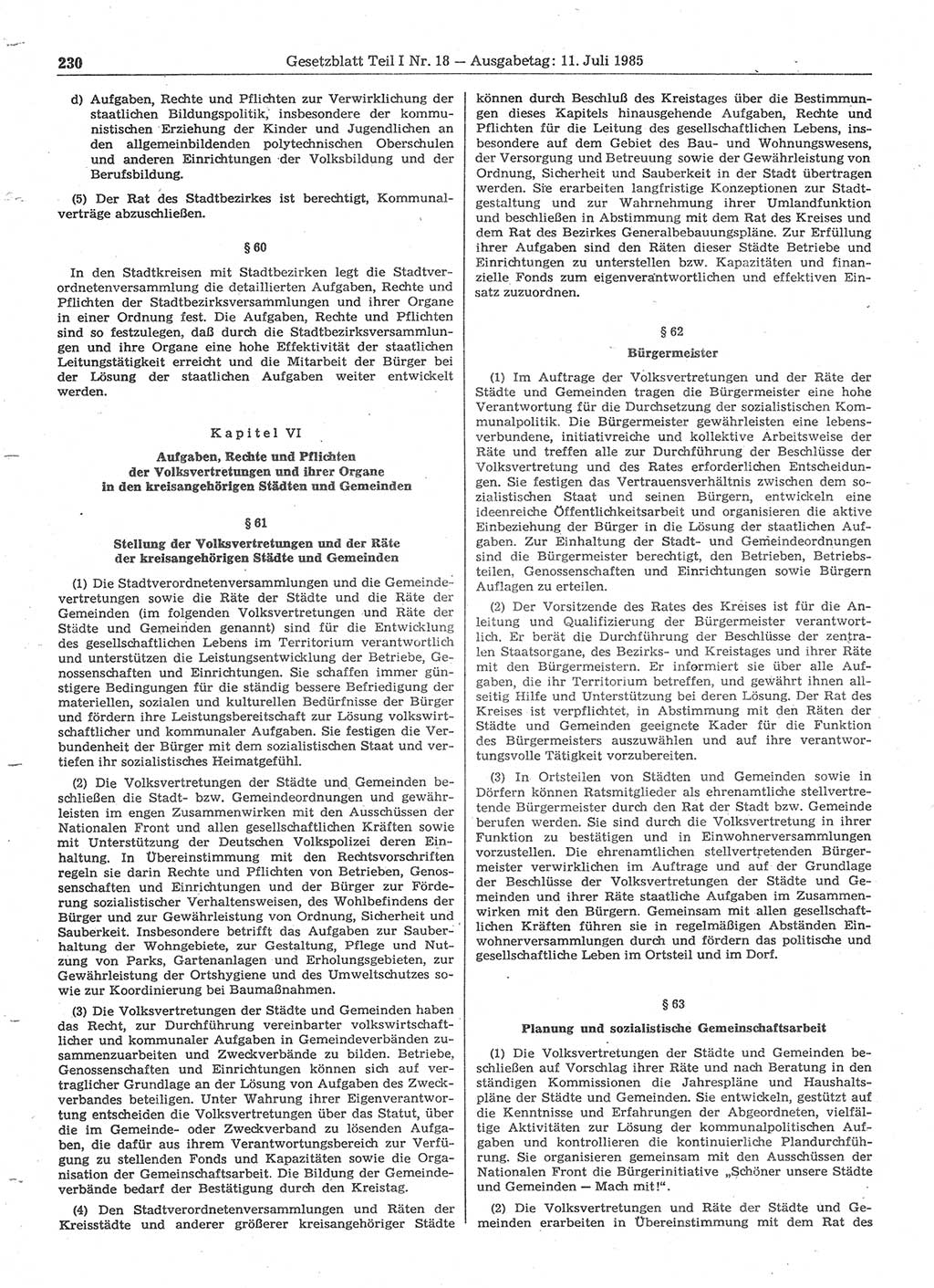 Gesetzblatt (GBl.) der Deutschen Demokratischen Republik (DDR) Teil Ⅰ 1985, Seite 230 (GBl. DDR Ⅰ 1985, S. 230)