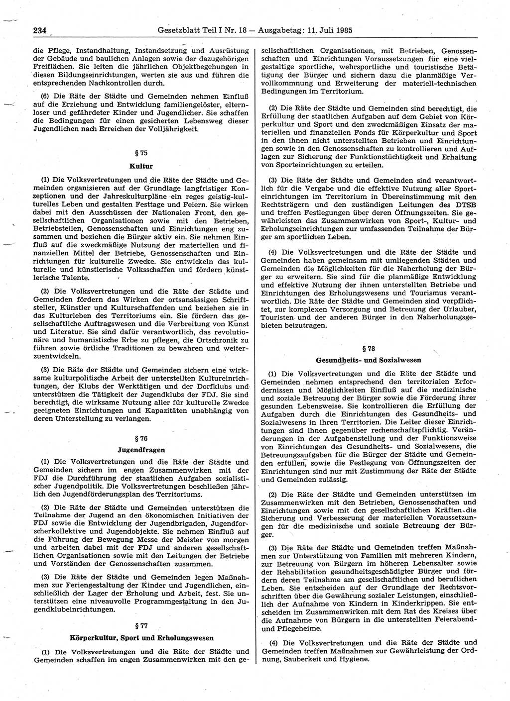 Gesetzblatt (GBl.) der Deutschen Demokratischen Republik (DDR) Teil Ⅰ 1985, Seite 234 (GBl. DDR Ⅰ 1985, S. 234)