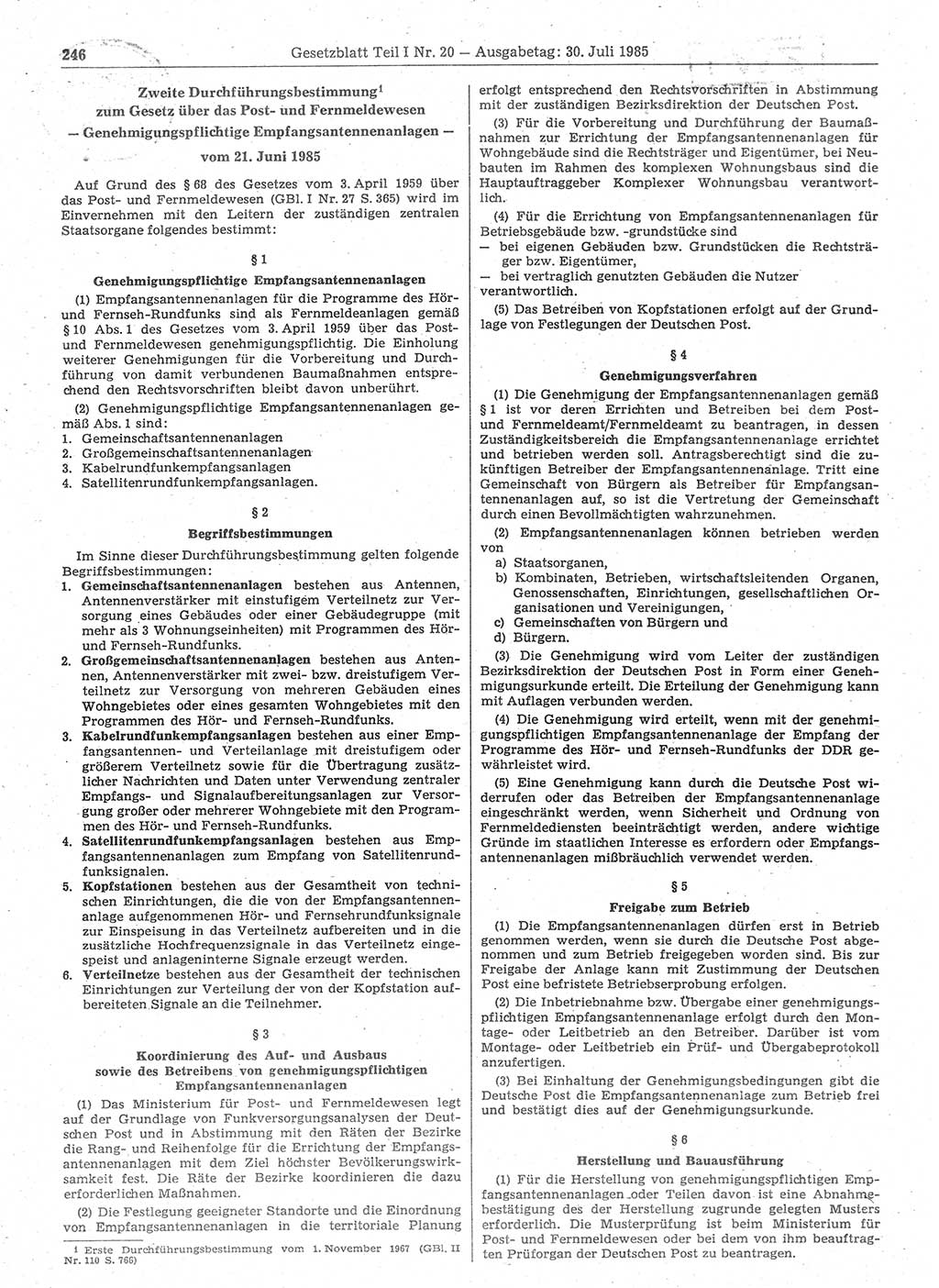 Gesetzblatt (GBl.) der Deutschen Demokratischen Republik (DDR) Teil Ⅰ 1985, Seite 246 (GBl. DDR Ⅰ 1985, S. 246)