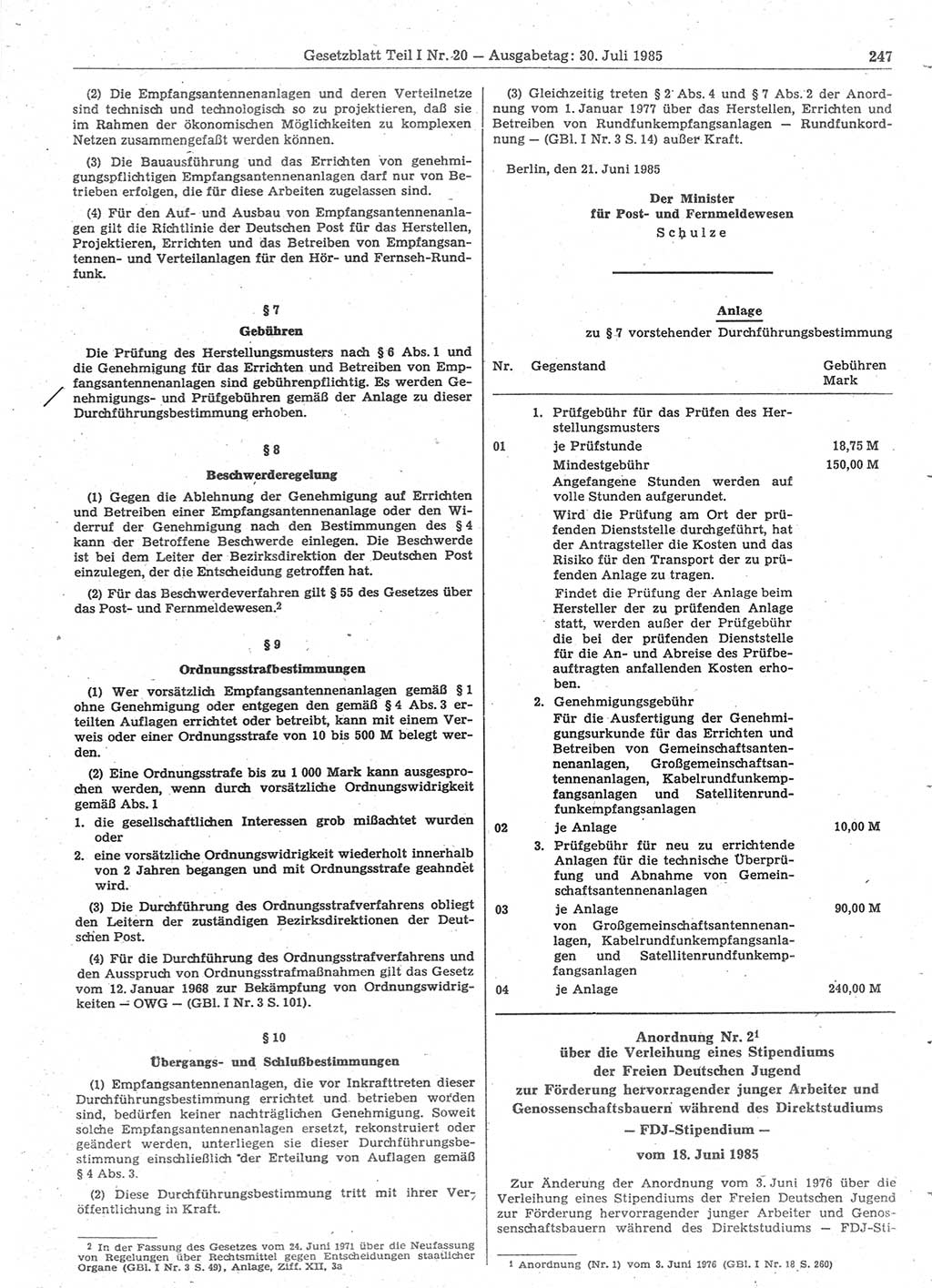 Gesetzblatt (GBl.) der Deutschen Demokratischen Republik (DDR) Teil Ⅰ 1985, Seite 247 (GBl. DDR Ⅰ 1985, S. 247)