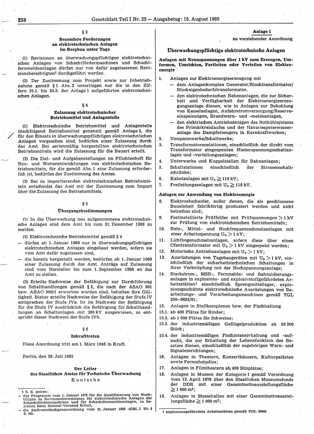 Gesetzblatt (GBl.) der Deutschen Demokratischen Republik (DDR) Teil Ⅰ 1985, Seite 258 (GBl. DDR Ⅰ 1985, S. 258)