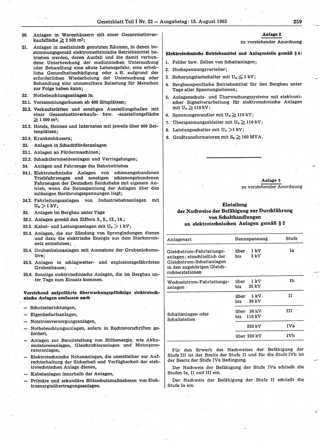 Gesetzblatt (GBl.) der Deutschen Demokratischen Republik (DDR) Teil Ⅰ 1985, Seite 259 (GBl. DDR Ⅰ 1985, S. 259)