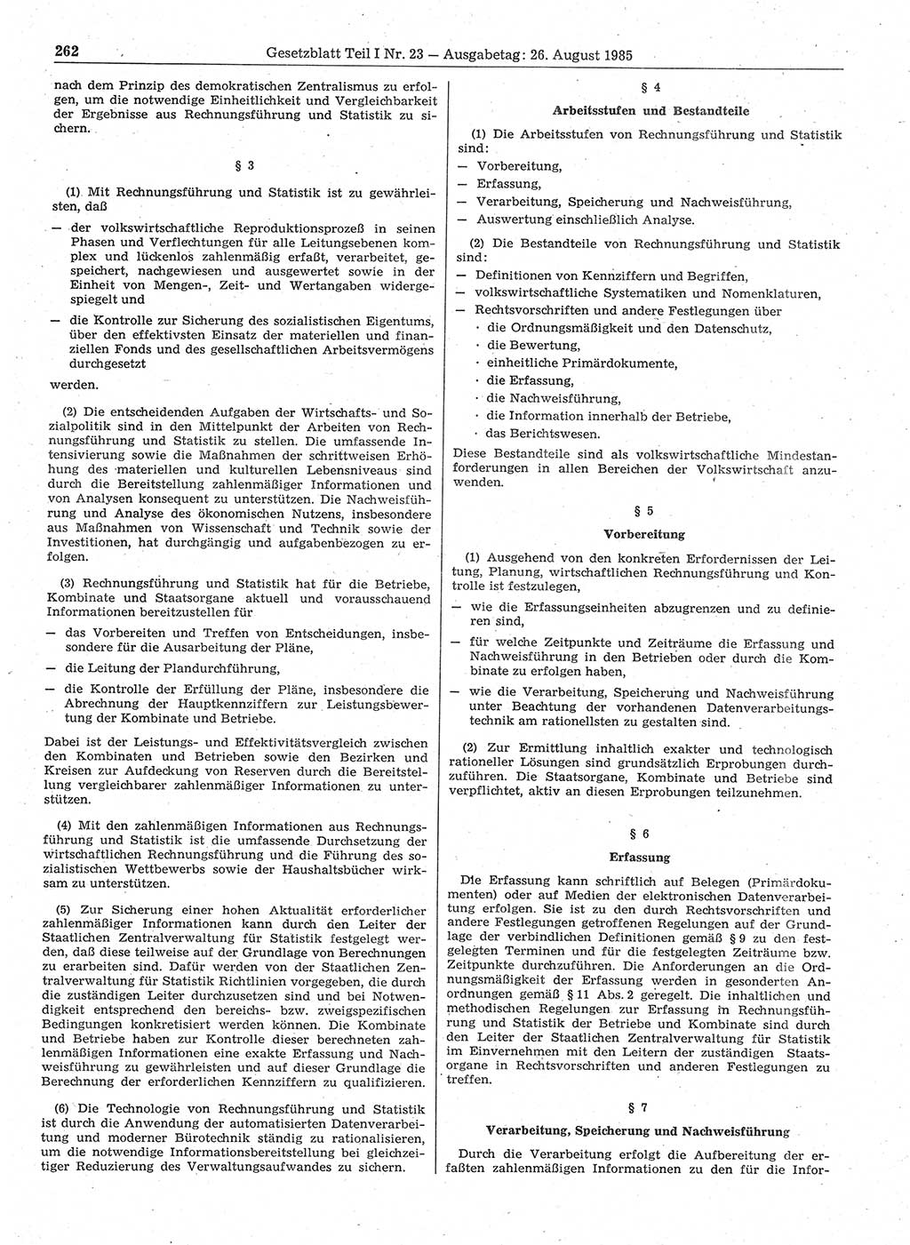 Gesetzblatt (GBl.) der Deutschen Demokratischen Republik (DDR) Teil Ⅰ 1985, Seite 262 (GBl. DDR Ⅰ 1985, S. 262)