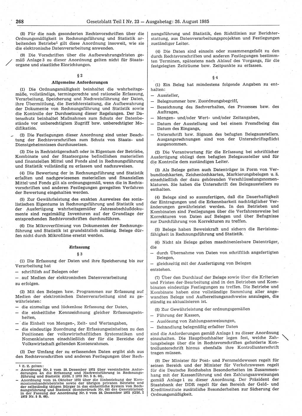 Gesetzblatt (GBl.) der Deutschen Demokratischen Republik (DDR) Teil Ⅰ 1985, Seite 268 (GBl. DDR Ⅰ 1985, S. 268)