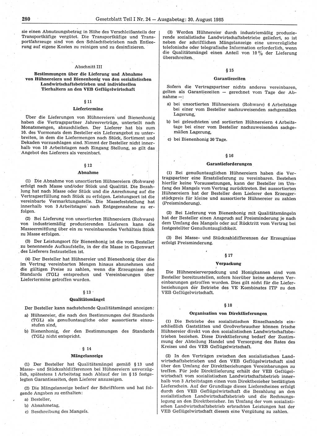 Gesetzblatt (GBl.) der Deutschen Demokratischen Republik (DDR) Teil Ⅰ 1985, Seite 280 (GBl. DDR Ⅰ 1985, S. 280)