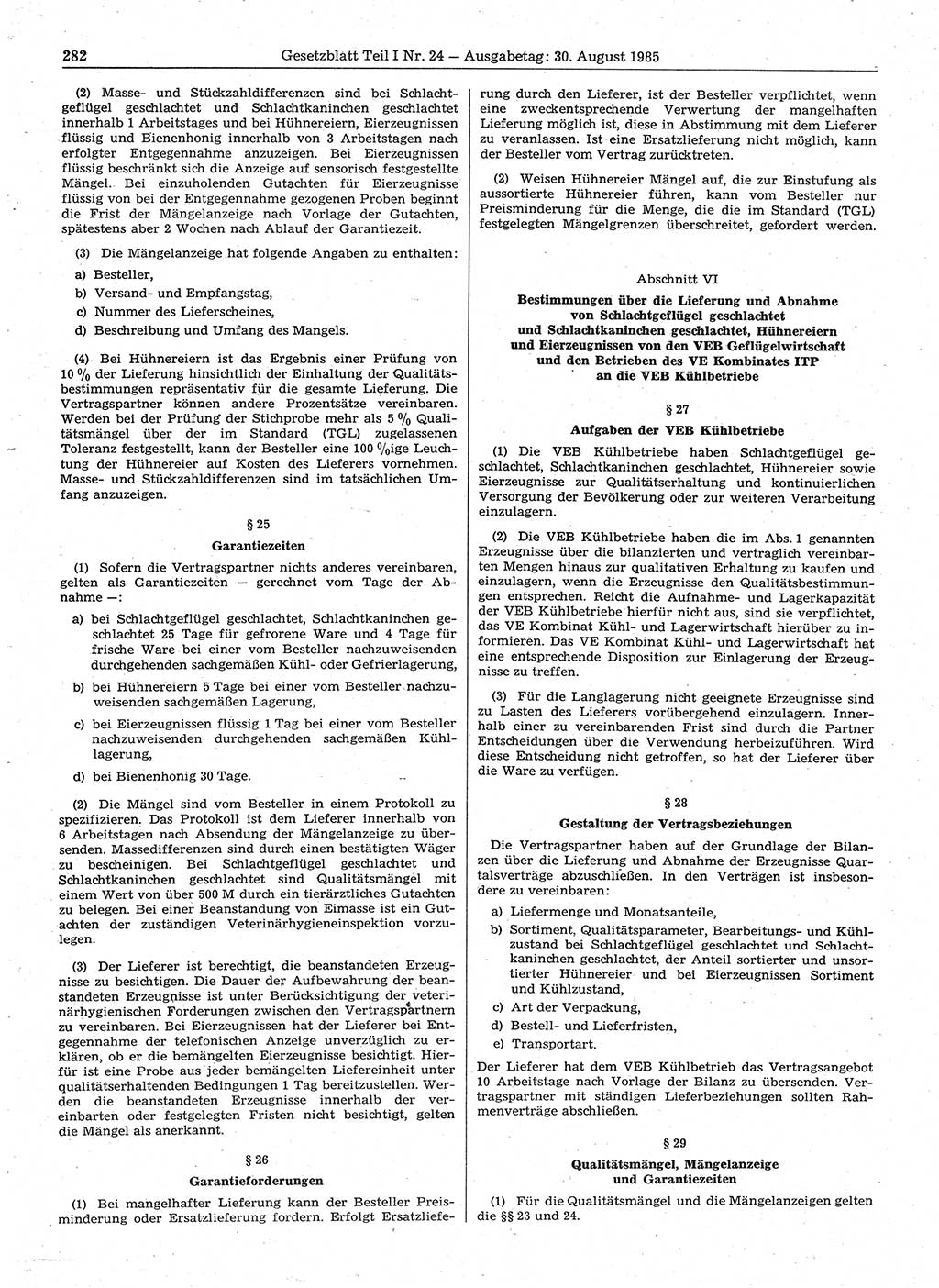 Gesetzblatt (GBl.) der Deutschen Demokratischen Republik (DDR) Teil Ⅰ 1985, Seite 282 (GBl. DDR Ⅰ 1985, S. 282)