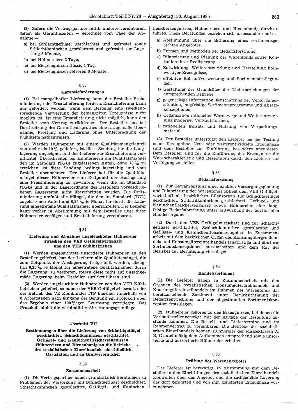 Gesetzblatt (GBl.) der Deutschen Demokratischen Republik (DDR) Teil Ⅰ 1985, Seite 283 (GBl. DDR Ⅰ 1985, S. 283)