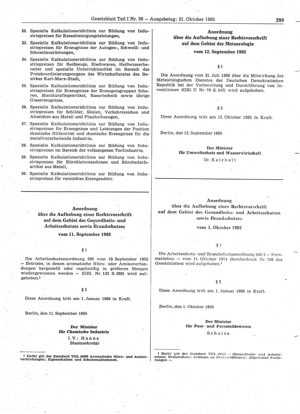 Gesetzblatt (GBl.) der Deutschen Demokratischen Republik (DDR) Teil Ⅰ 1985, Seite 299 (GBl. DDR Ⅰ 1985, S. 299)