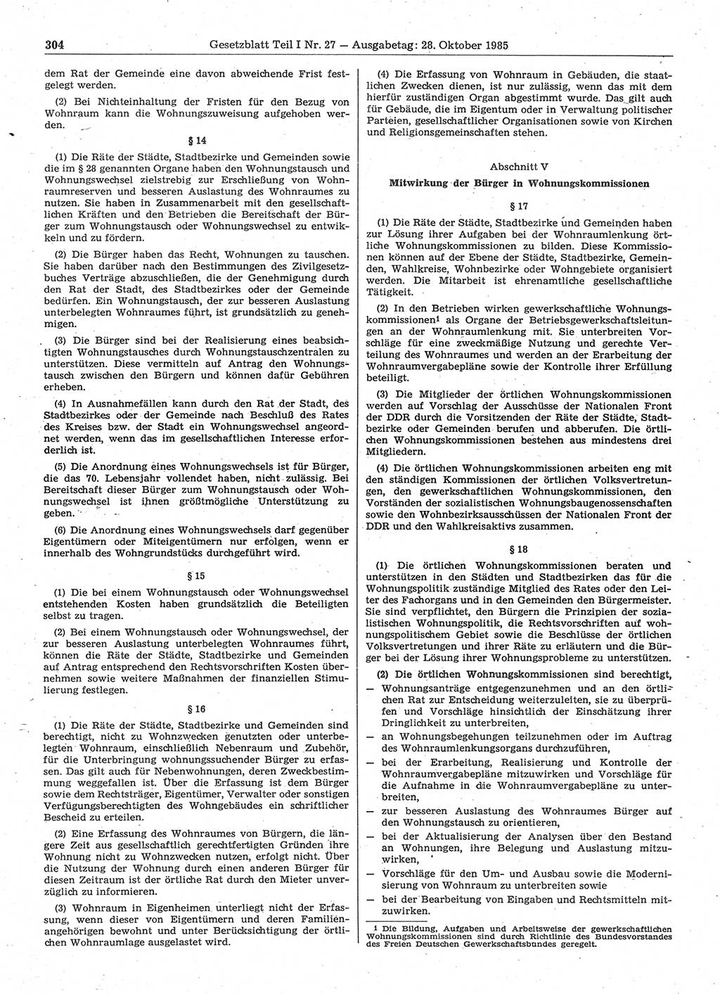 Gesetzblatt (GBl.) der Deutschen Demokratischen Republik (DDR) Teil Ⅰ 1985, Seite 304 (GBl. DDR Ⅰ 1985, S. 304)