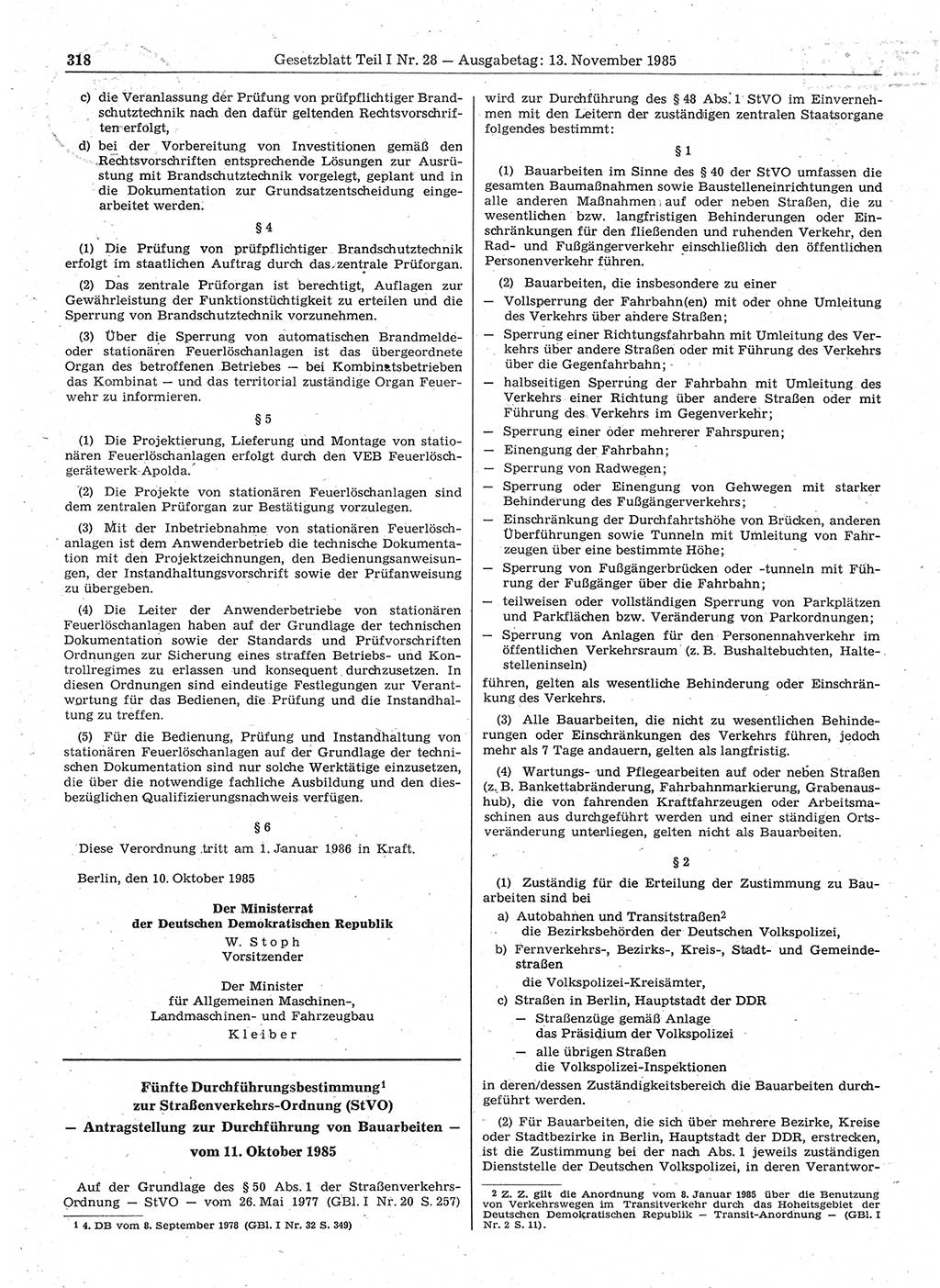 Gesetzblatt (GBl.) der Deutschen Demokratischen Republik (DDR) Teil Ⅰ 1985, Seite 318 (GBl. DDR Ⅰ 1985, S. 318)